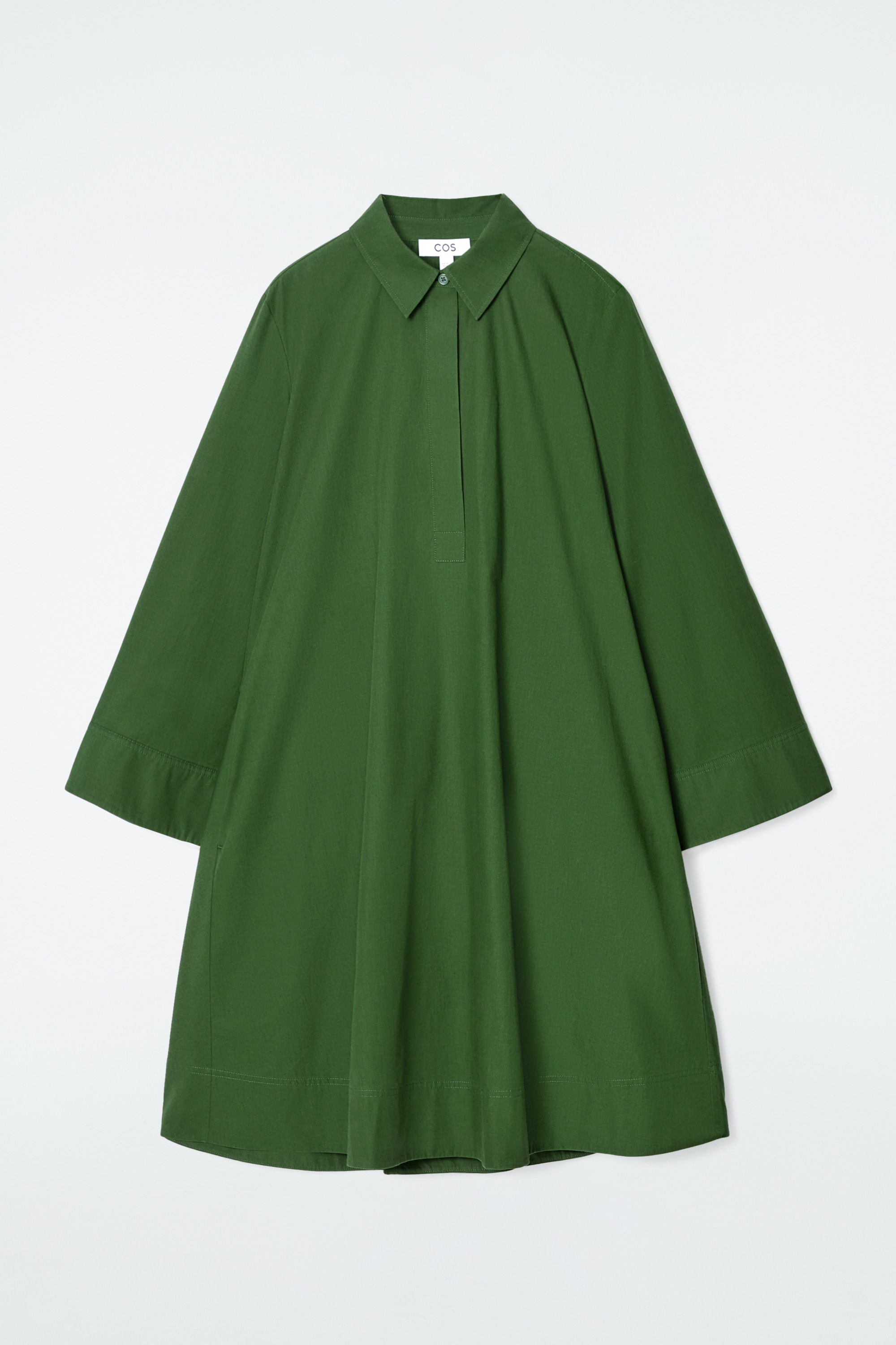 KOŠILOVÉ ŠATY S DLOUHÝM RUKÁVEM A-LINE - ZELENÁ