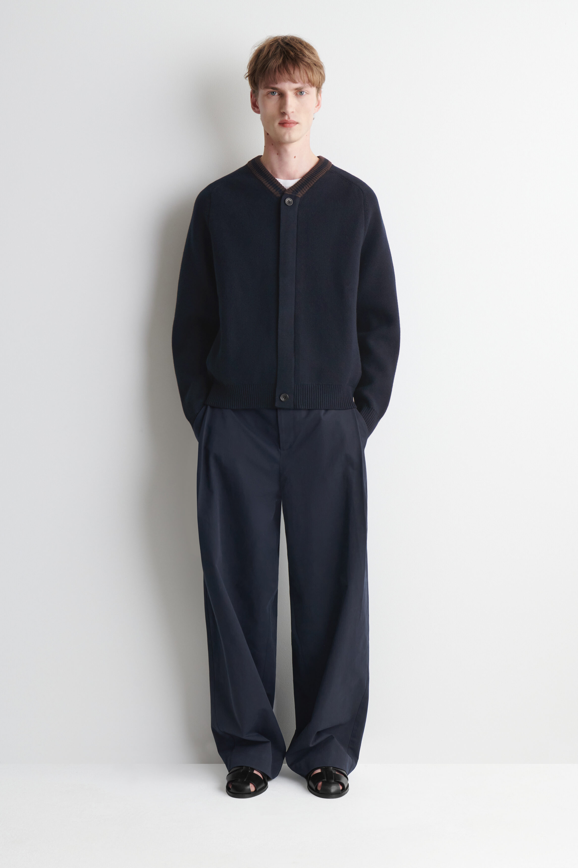 STRIPED-COLLAR COTTON-BLEND ZIP-UP CARDIGAN - thumbnail 2