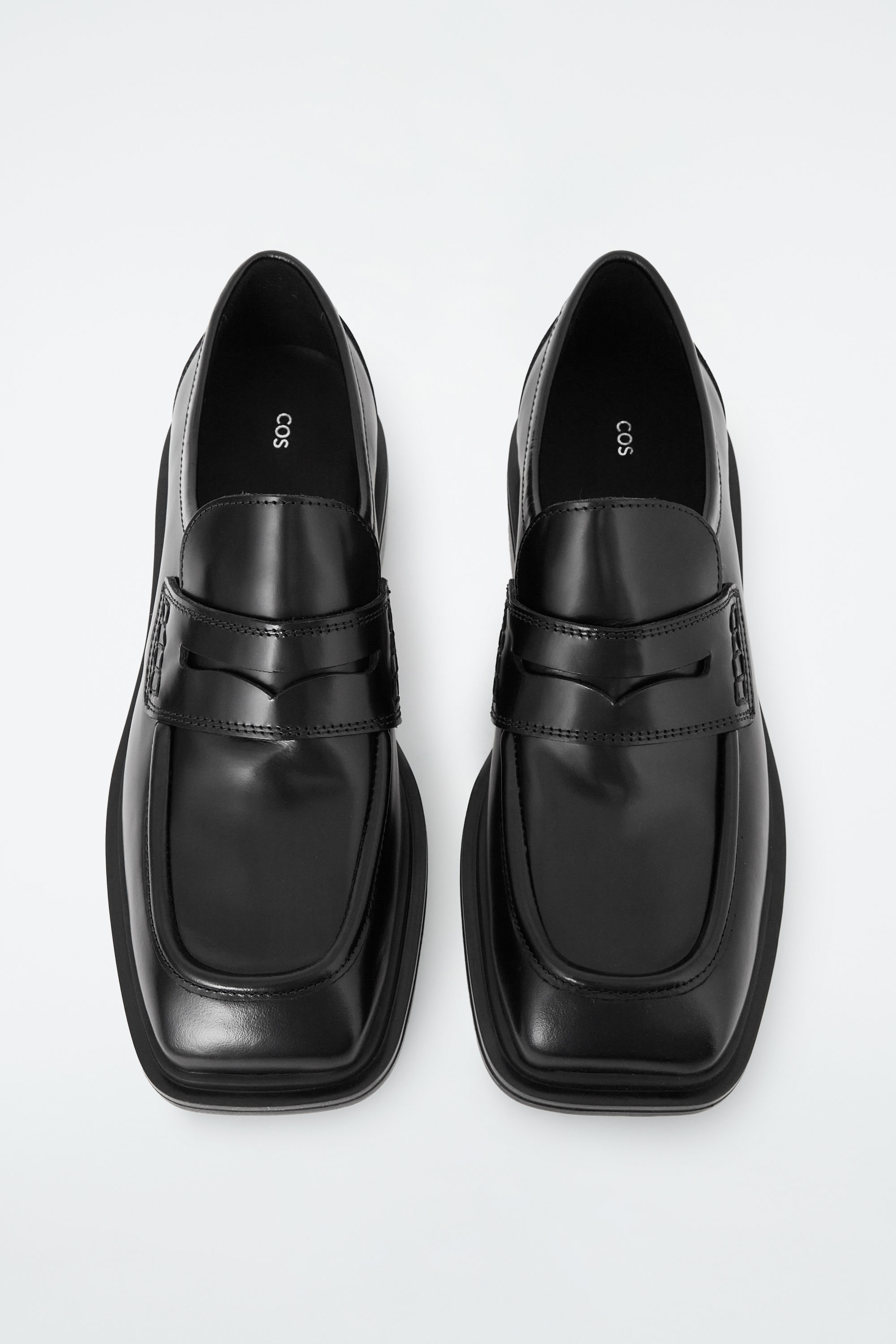 CHUNKY SQUARE-TOE LEATHER LOAFERS - BLACK | COS