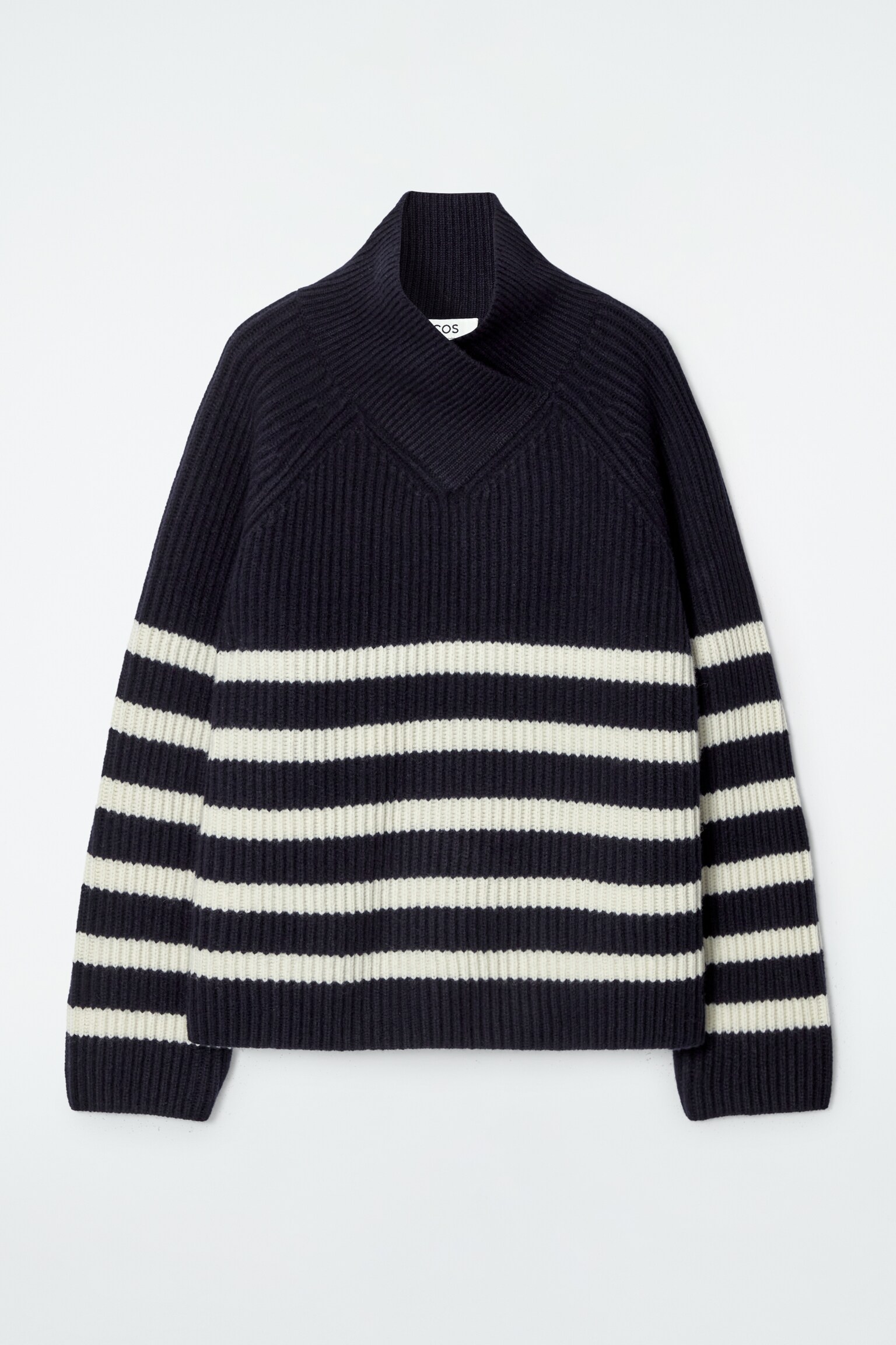 JERSEY DE LANA MERINO CON CUELLO CRUZADO - AZUL MARINO/CREMA - 2