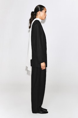 CONTRAST-LINED DOUBLE-BREASTED BLAZER — BLACK 4