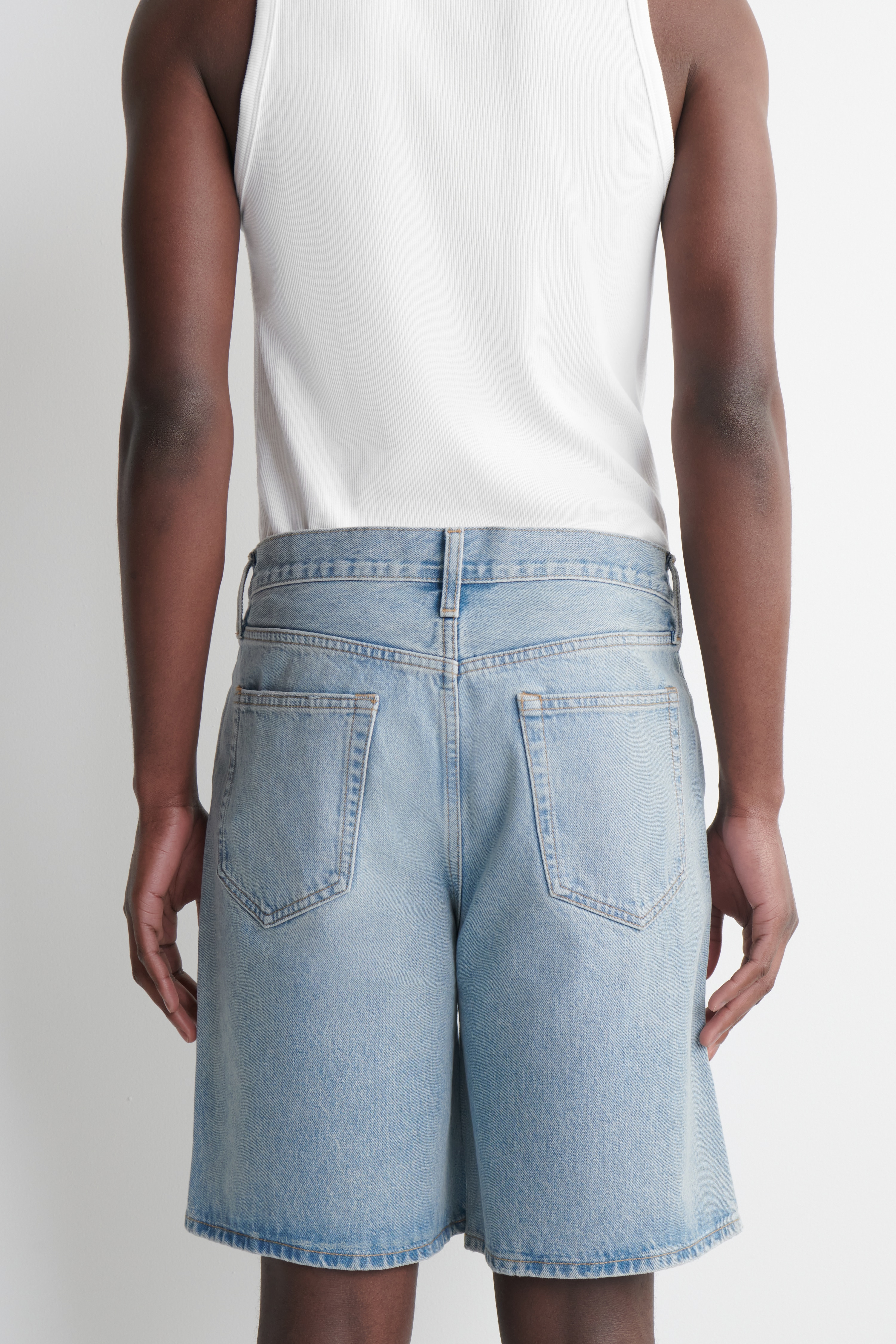 KNEE-LENGTH DENIM SHORTS