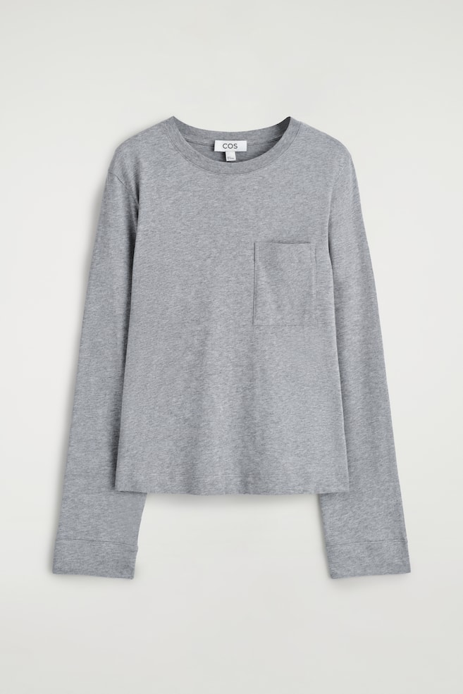 T-SHIRT A MANICHE LUNGHE IN COTONE - GRIGIO MÉLANGE/MARRONE / ROSA / RIGHE/BIANCO - 1