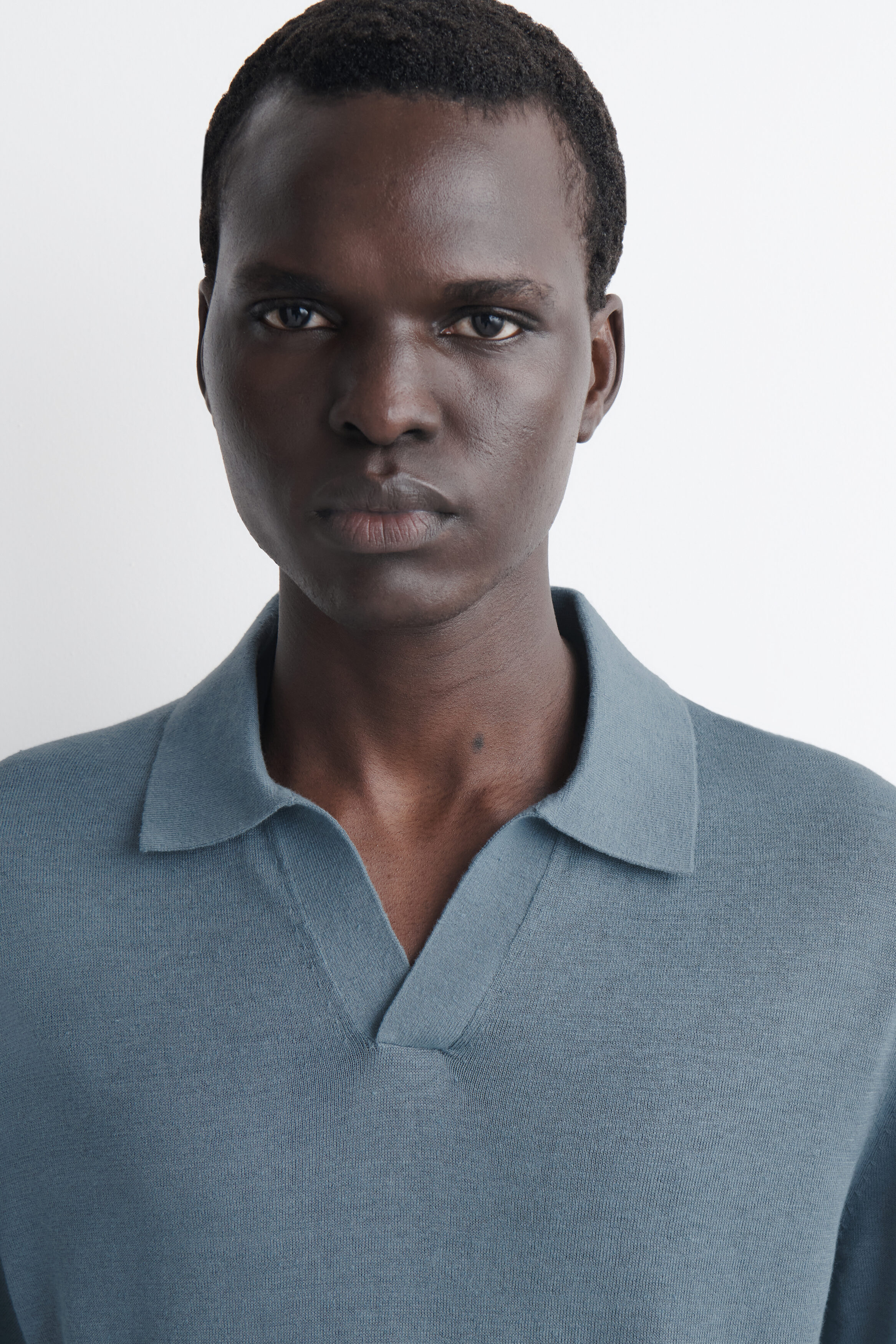 KNITTED LINEN POLO SHIRT - STEEL BLUE | COS CA