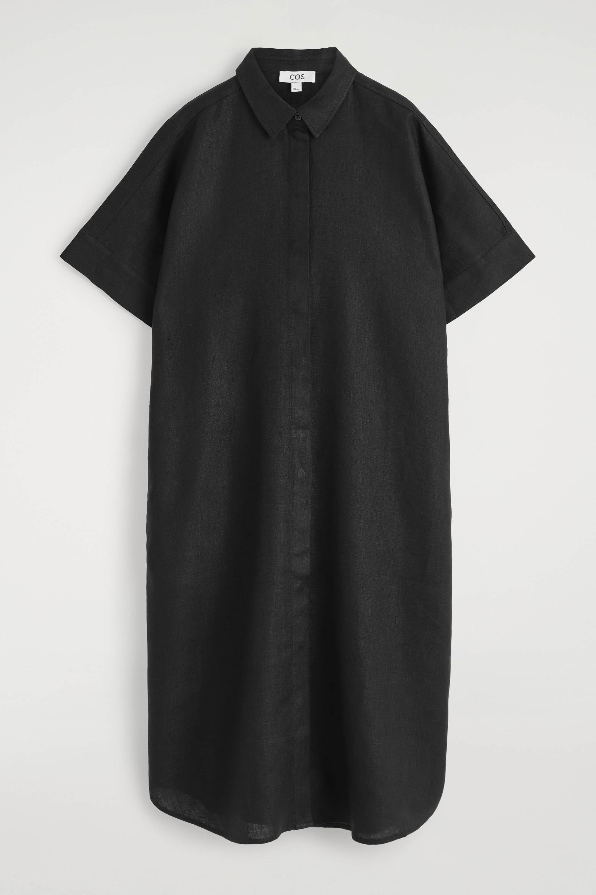 LNĚNÉ KOŠILOVÉ MIDI ŠATY - ČERNÁ/MODRÁ