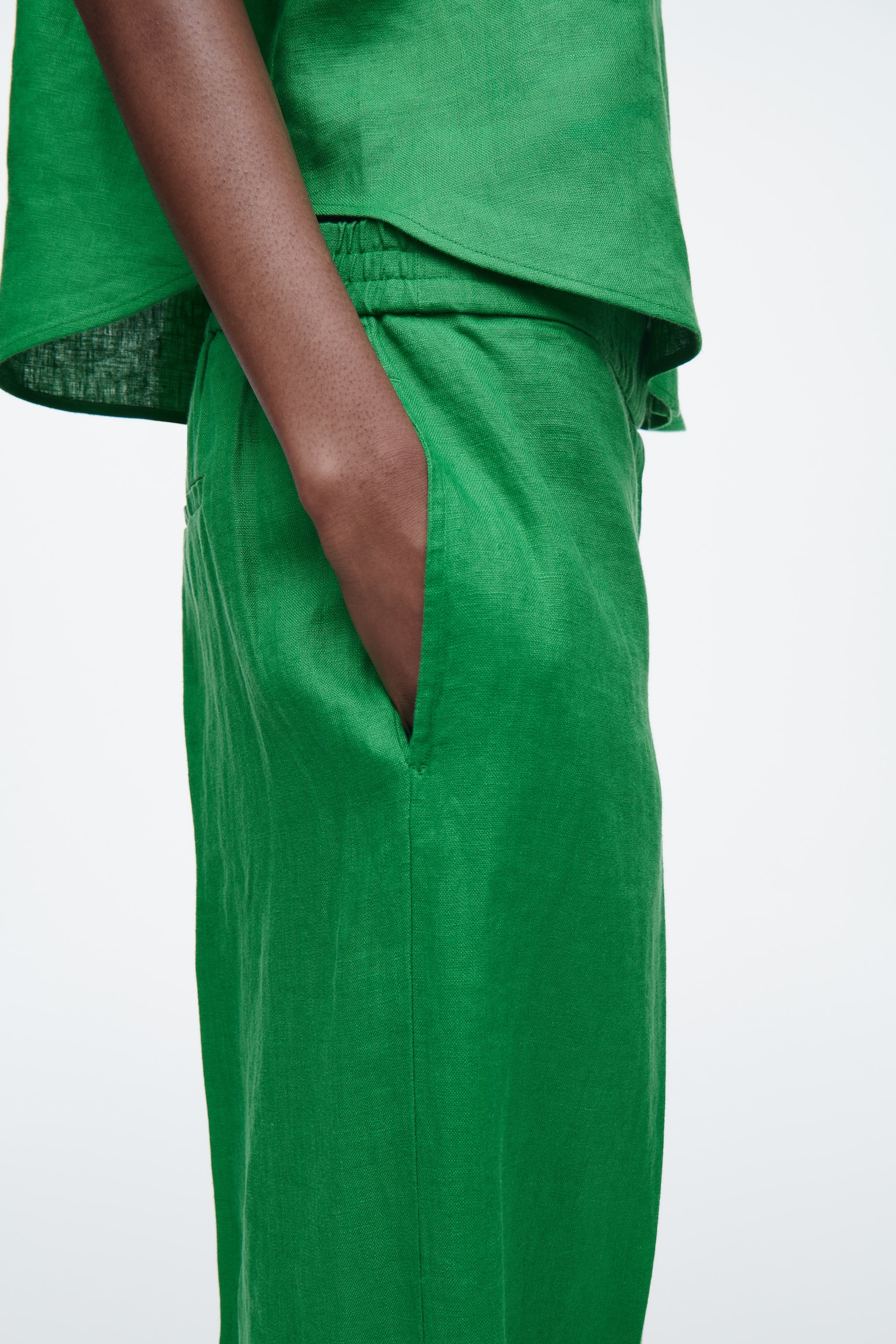 PANTALONES DE LINO SASTRE DE PERNERA RECTA - VERDE/AMARILLO MANTEQUILLA - 4