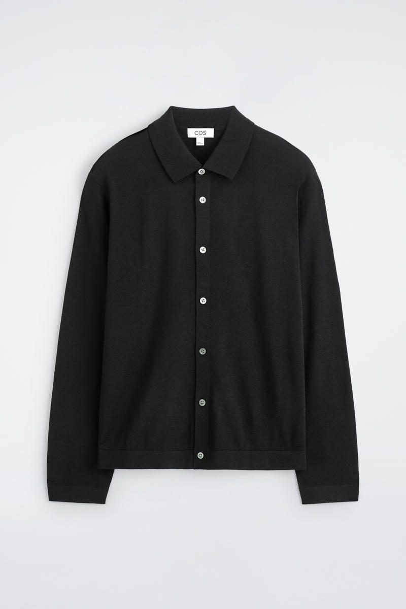 COS Knitted Merino Wool Shirt Black Men's Extra Large