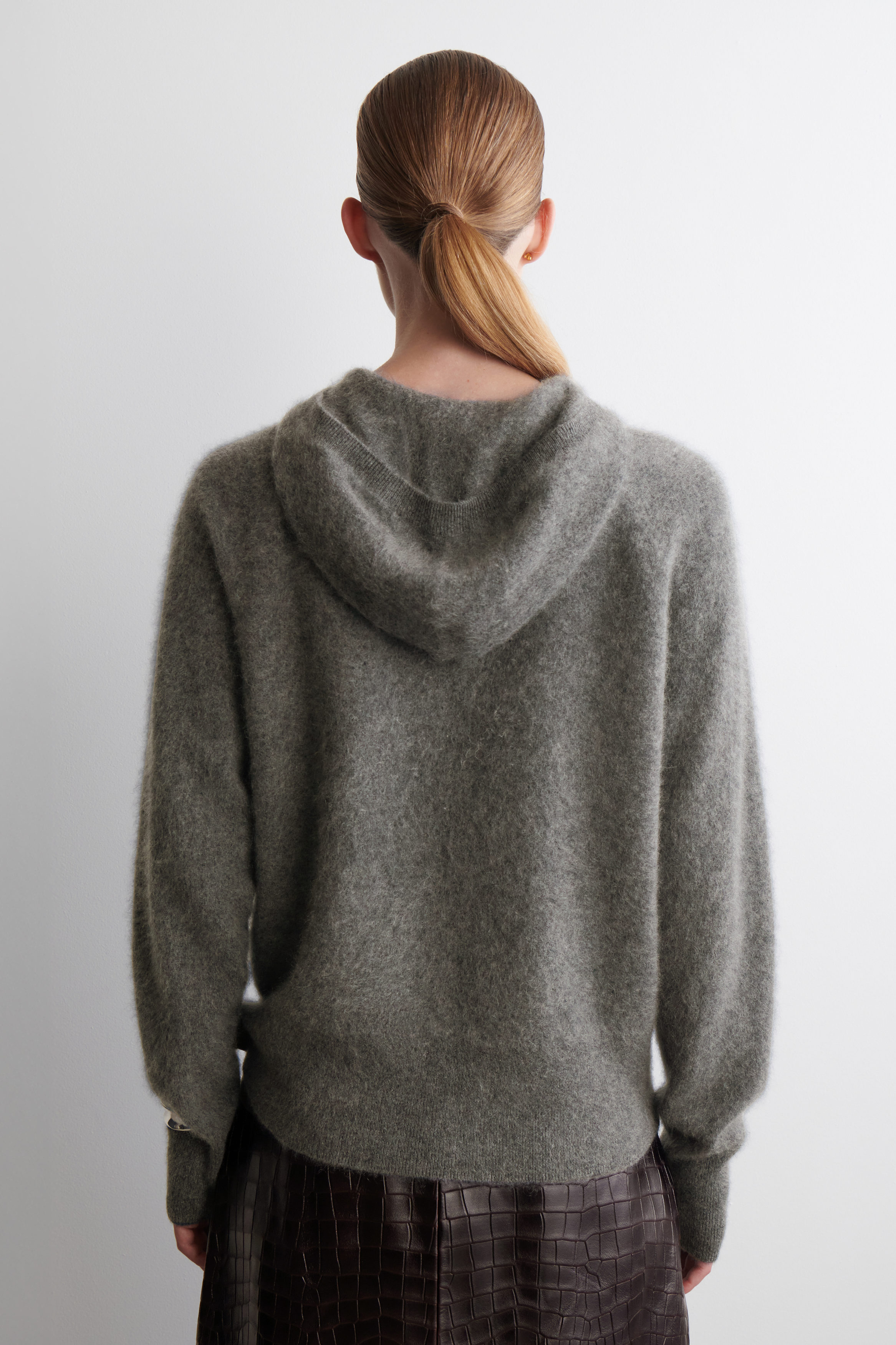 BRUSHED-CASHMERE HOODIE - GREEN-GRAY | COS US