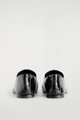 CROC-EFFECT LEATHER LOAFERS — BLACK / CROC EFFECT 1