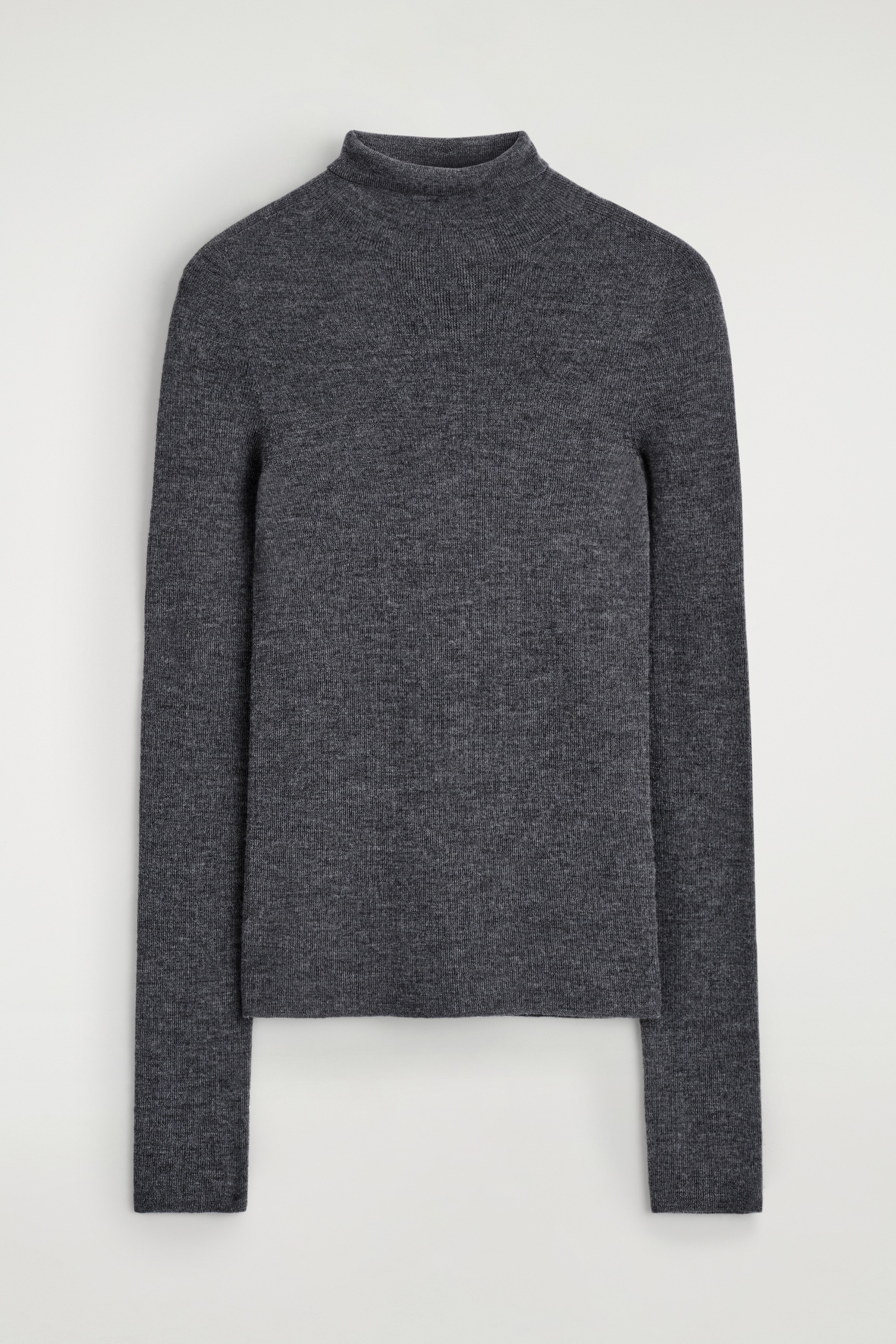 POLOTRÖJA I REN MERINOULL - MÖRKGRÅ MELERING