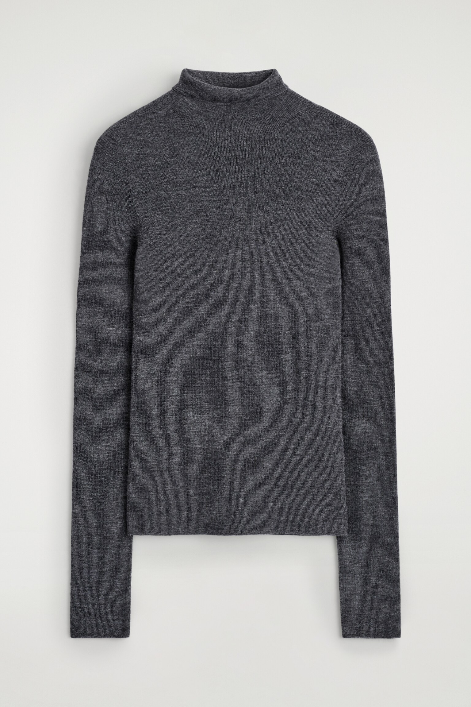 LANGARMSHIRT AUS MERINOWOLLE MIT HOHEM KRAGEN - ANTHRAZITGRAU MELIERT - 2