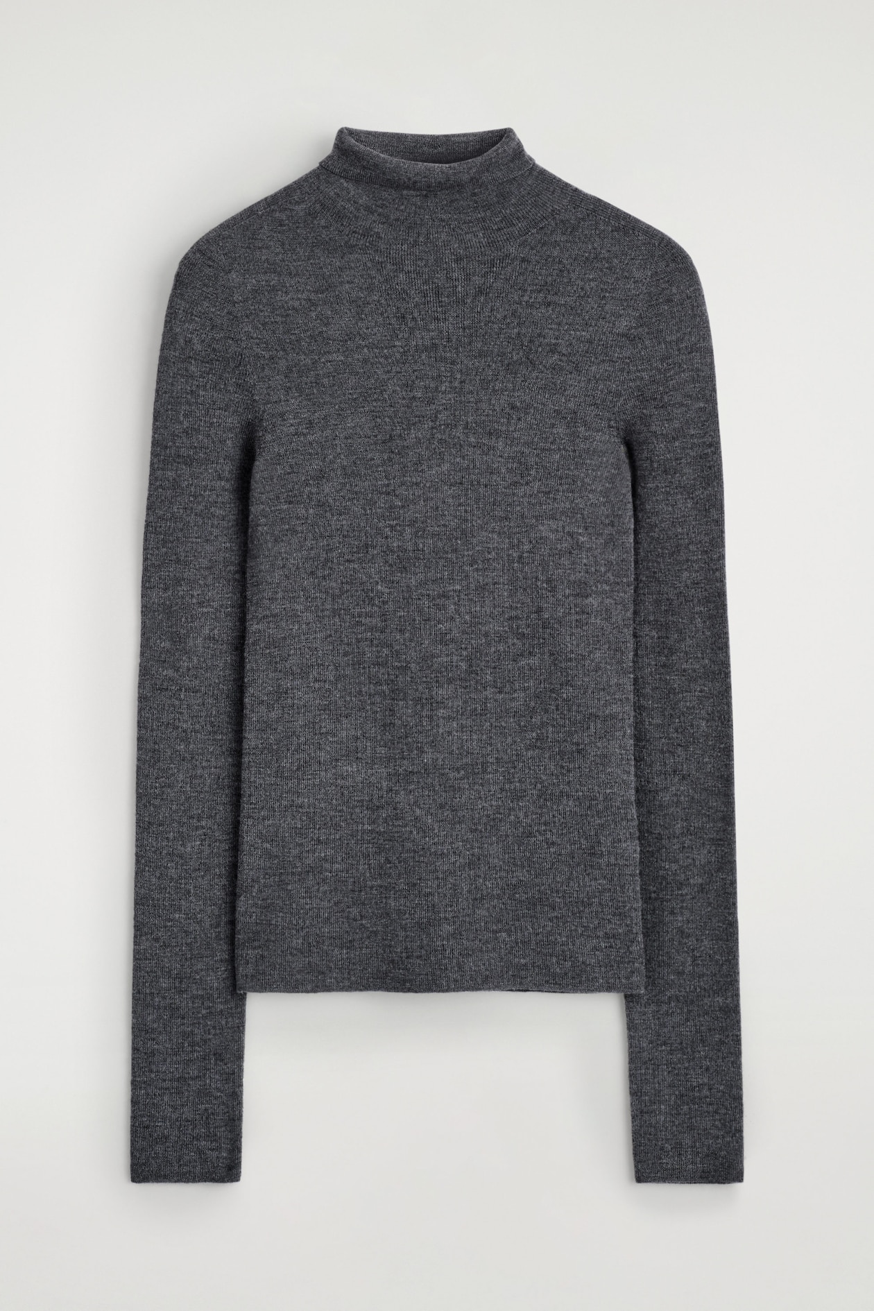 SEAMLESS MERINO WOOL TURTLENECK LONG-SLEEVED TOP — CHARCOAL MÉLANGE