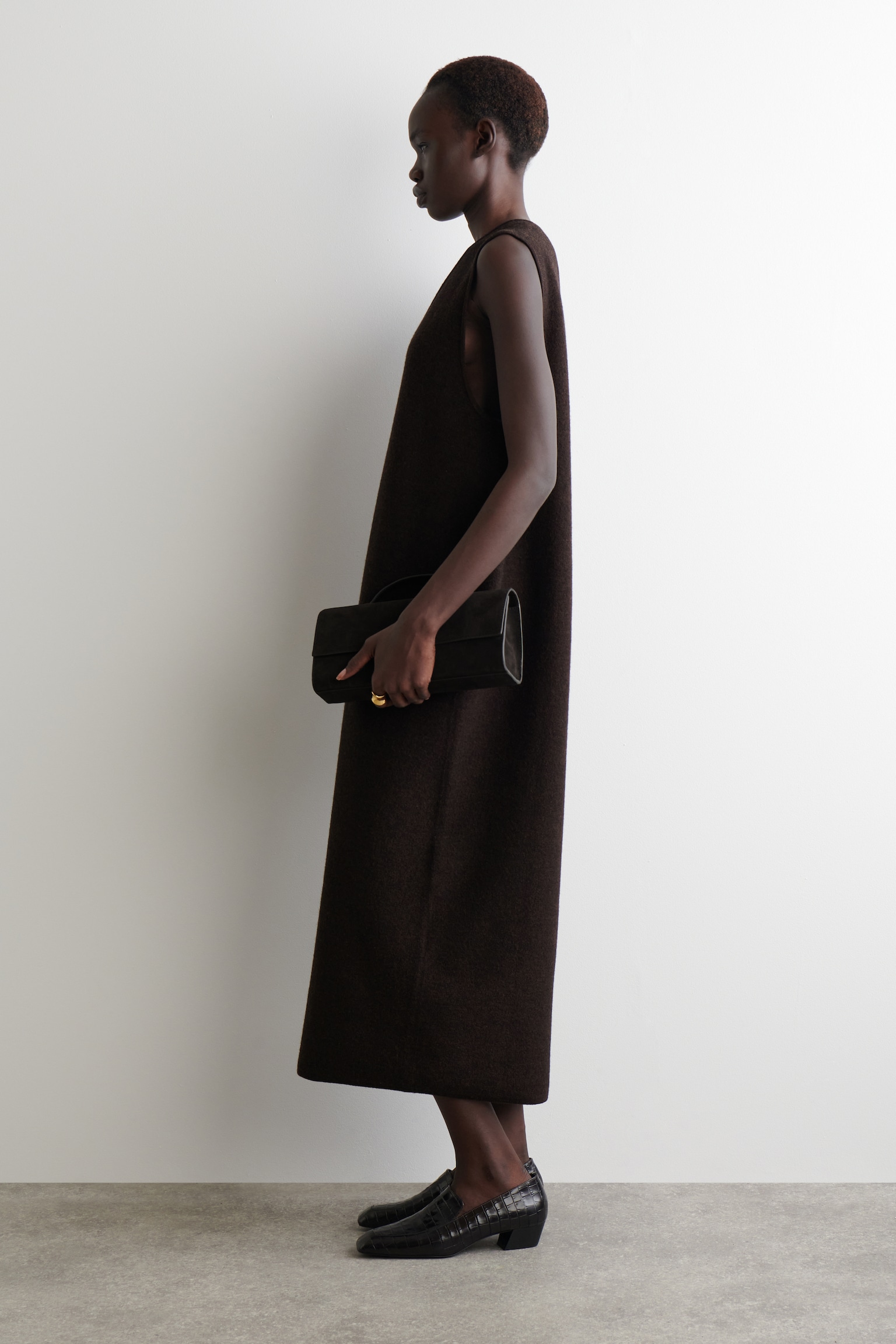 BOILED-WOOL MIDI DRESS - DARK BROWN/GREY MÉLANGE - 5