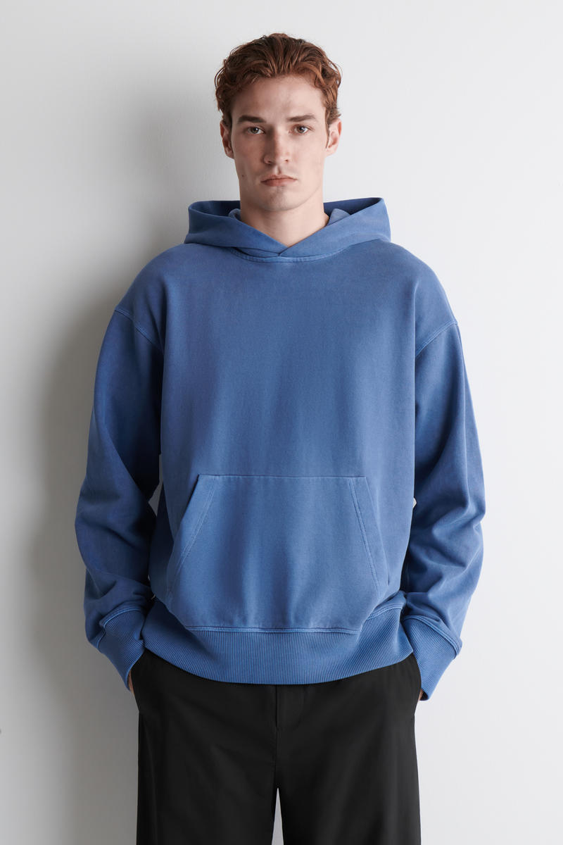 Cos Washed Cotton-jersey Hoodie In Blue