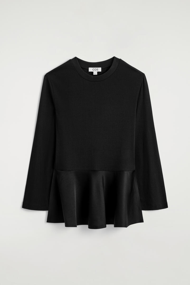 Satin-Peplum Jersey Top
