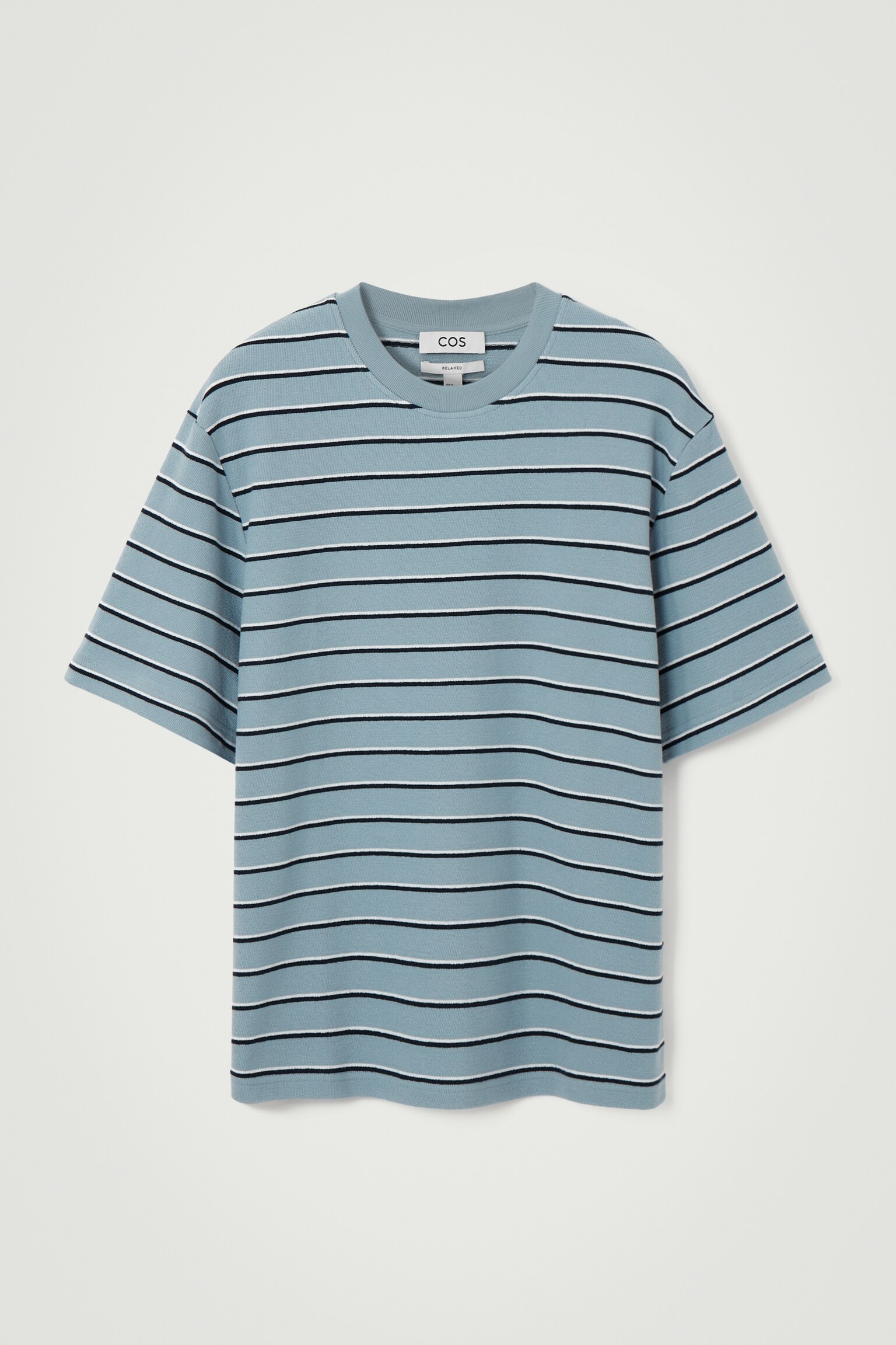 RELAXED STRIPED COTTON-BOUCLÉ T-SHIRT - BLUE / STRIPED/YELLOW / STRIPED