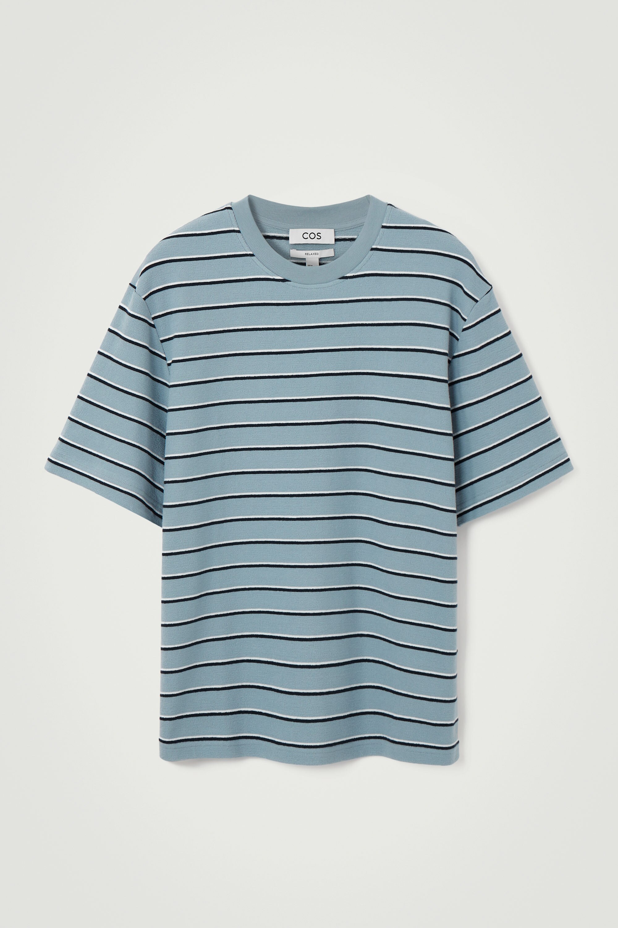 RELAXED STRIPED COTTON-BOUCLÉ T-SHIRT - BLUE / STRIPED | COS RELAXED STRIPED COTTON-BOUCLÉ T-SHIRT - BLUE / STRIPED | COS