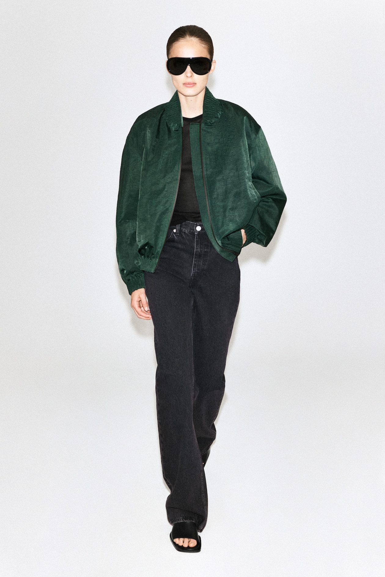 GATHERED NYLON BOMBER JACKET