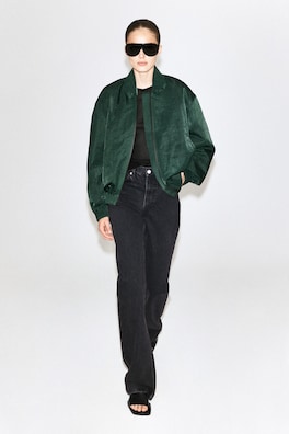 GATHERED NYLON BOMBER JACKET — DARK GREEN 1