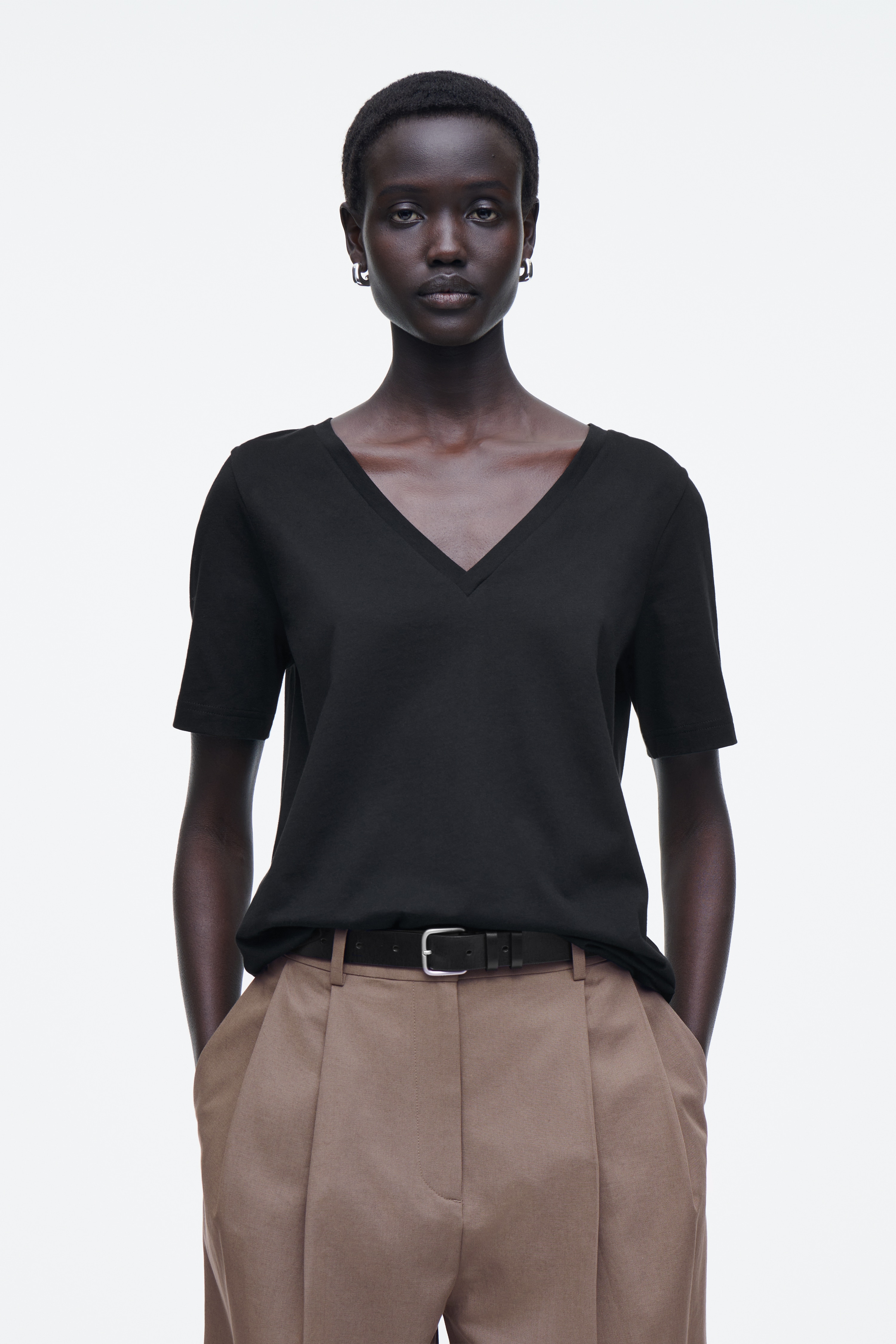 24/7 NORMÁL V-NYAKÚ PÓLÓ - FEKETE/FEHÉR/Fekete / fehér / csíkos