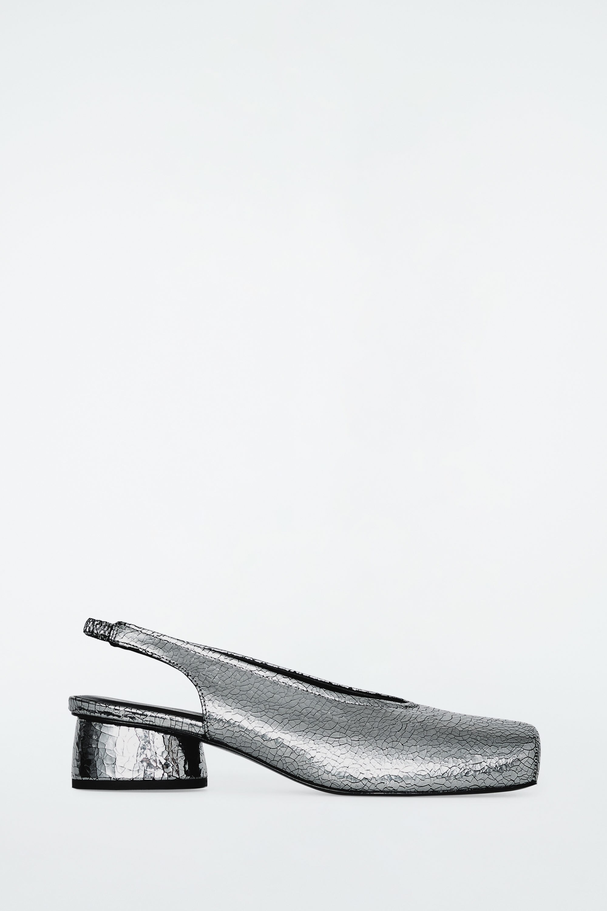 SQUARE-TOE LEATHER HEELED BALLET PUMPS - SILVER | COS