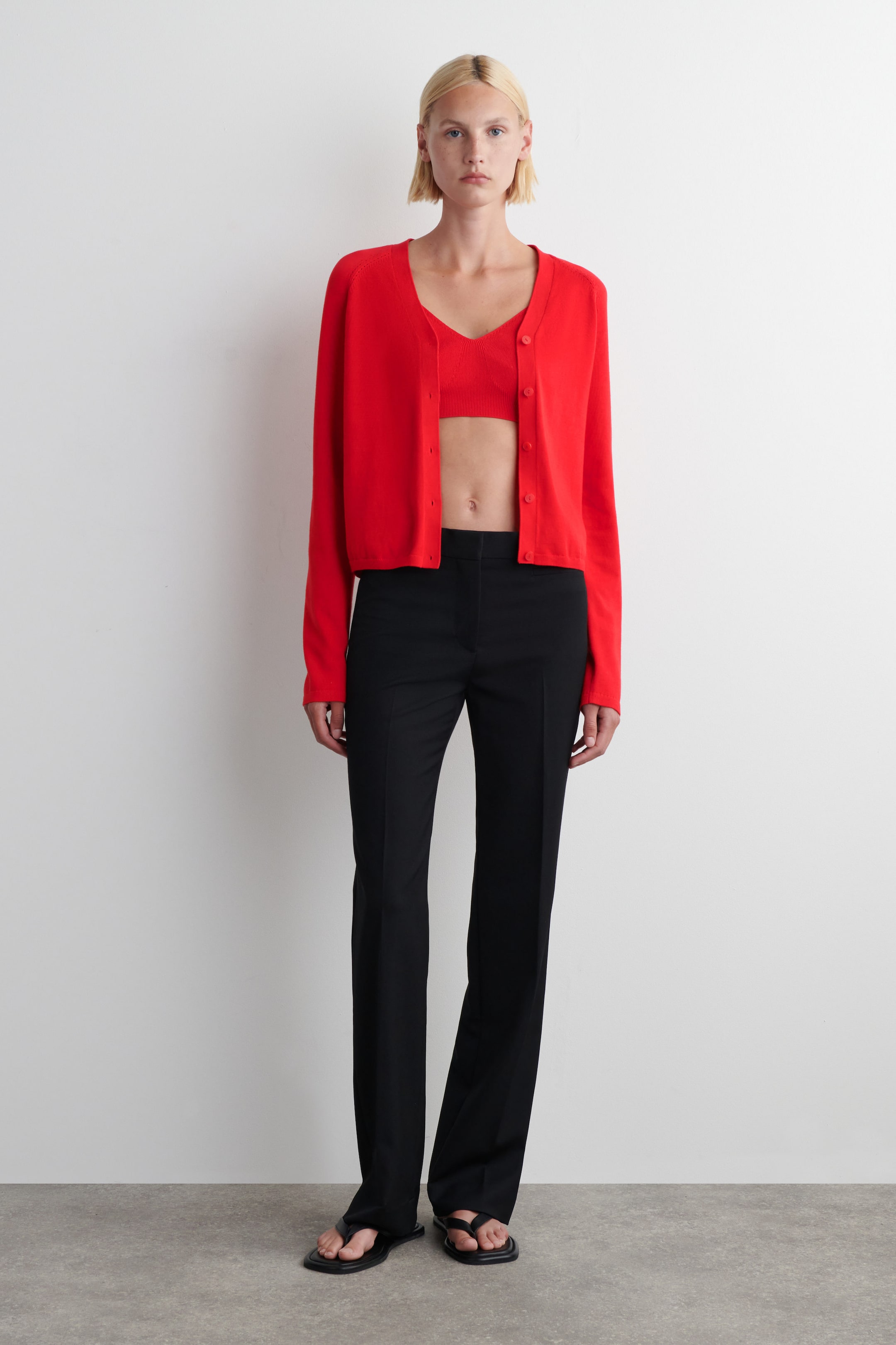 KNITTED COTTON V-NECK CARDIGAN