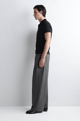 SLIM RIBBED COTTON POLO SHIRT — BLACK 3