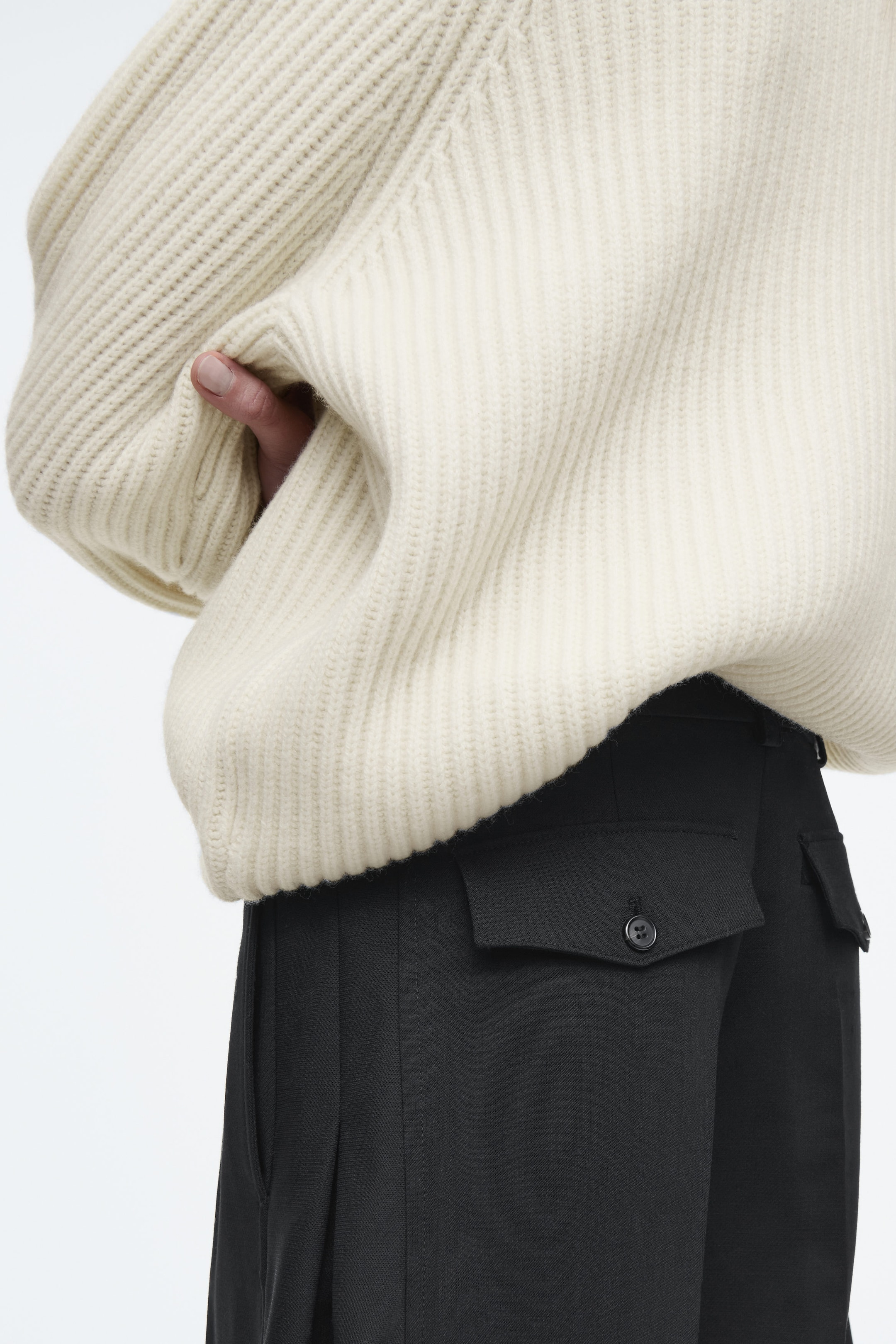 PANTALON BARREL EN LAINE MÉLANGÉE