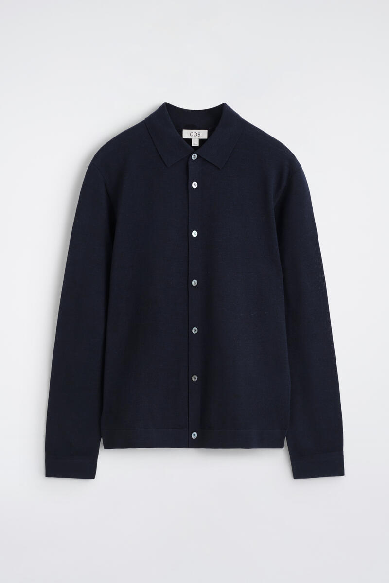 Knitted Merino Wool Shirt in Navy