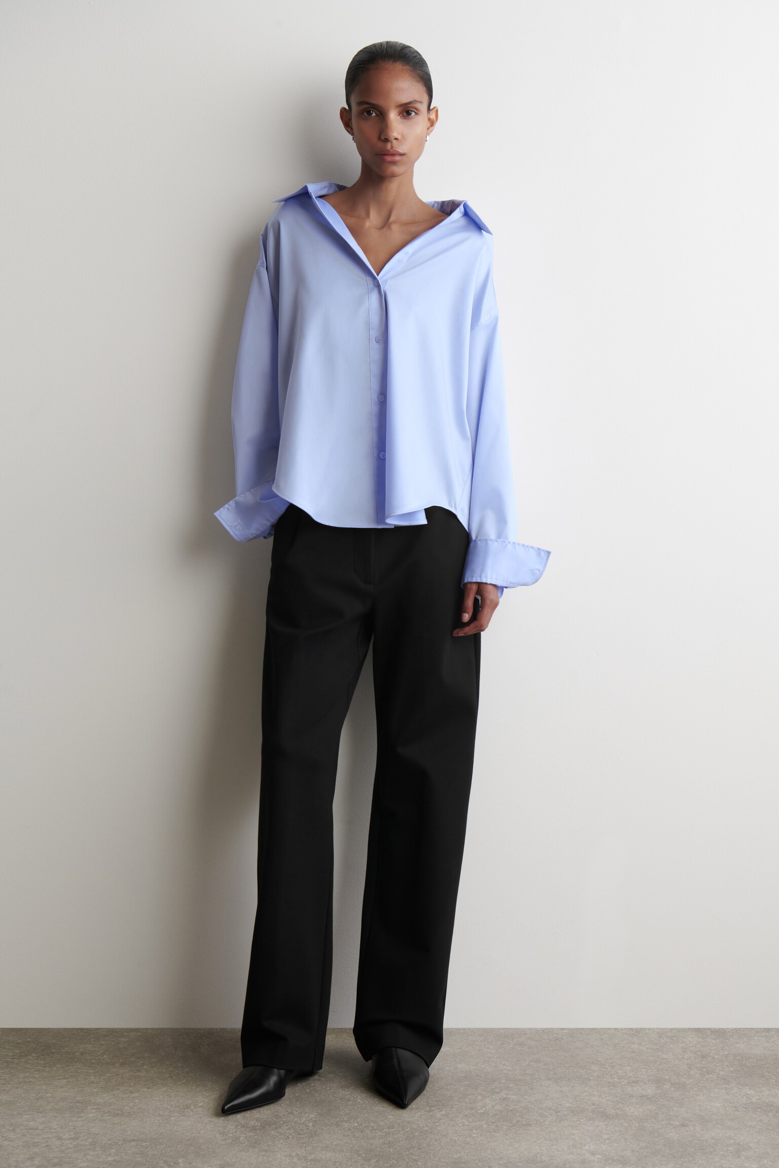 OPEN-COLLAR COTTON SHIRT - LIGHT BLUE/WHITE - 6