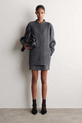 ROUNDED DOUBLE-FACED WOOL JACKET — GRAY MÉLANGE 1