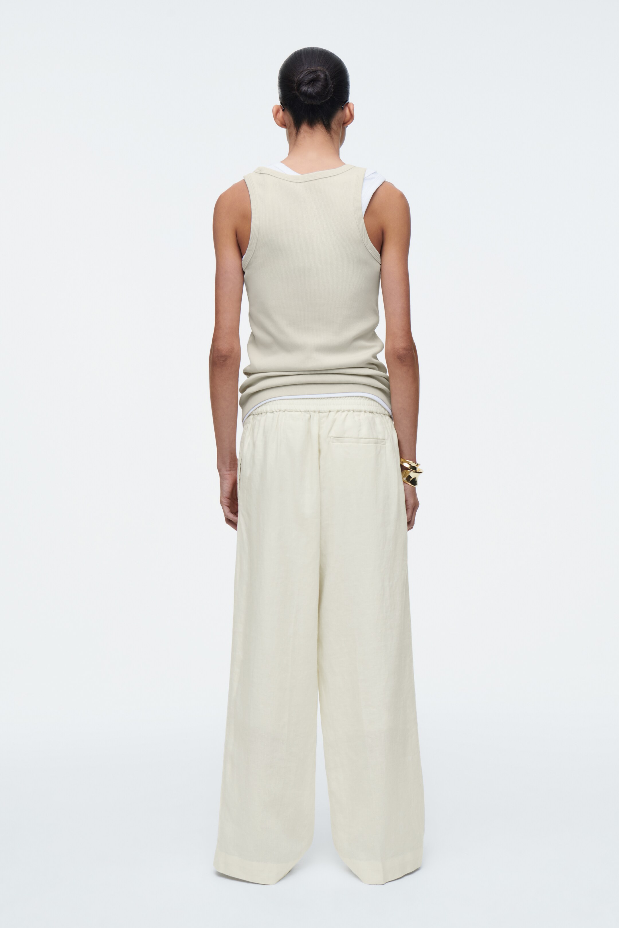 Ver imagem maior: CALÇAS DE LINHO RETAS E AJUSTADAS - AMARELO MANTEIGA - SENHORA | H&M PT 3