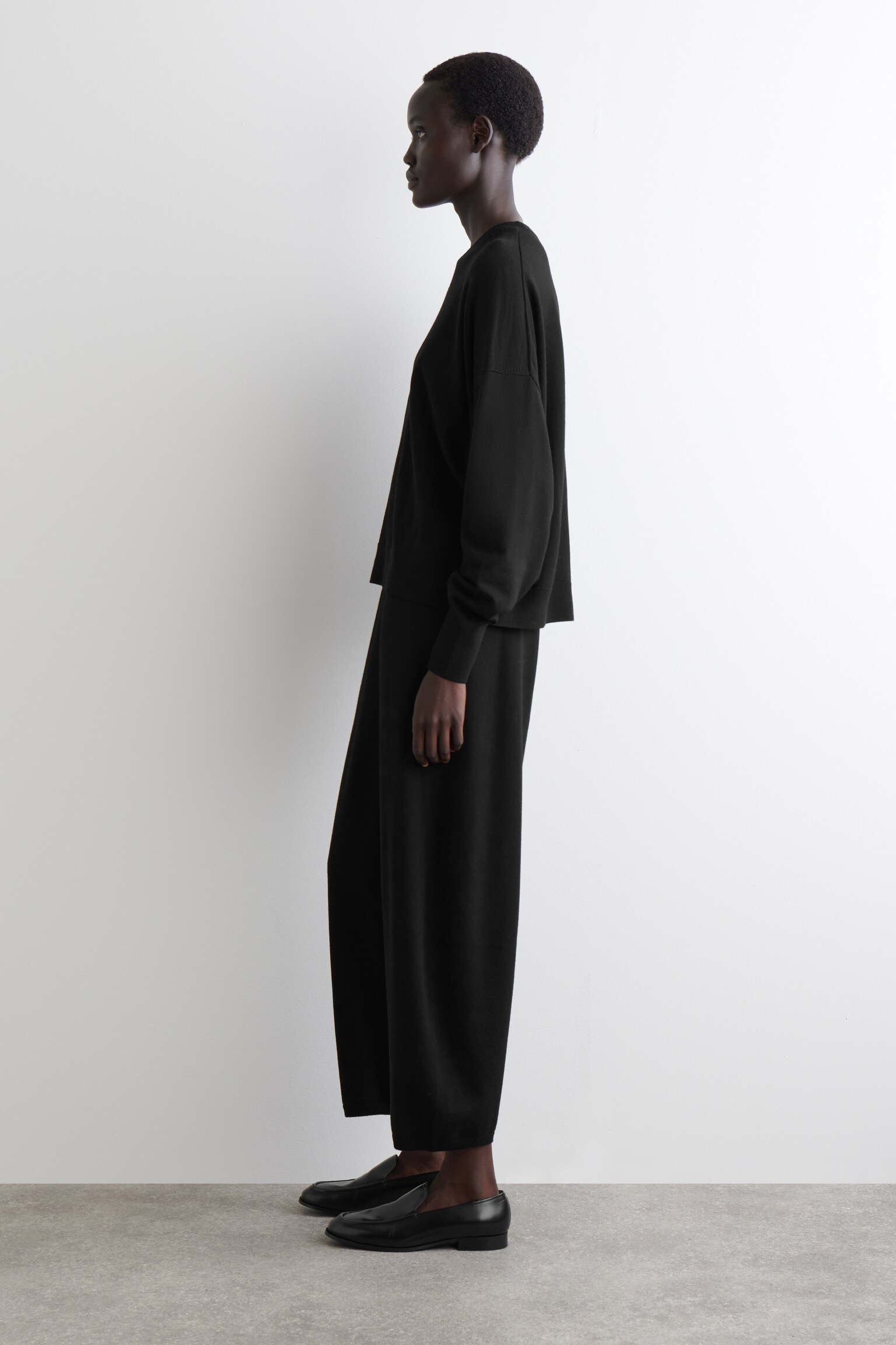 MERINO WOOL BARREL-LEG TROUSERS - BLACK/BROWN MÉLANGE - 5