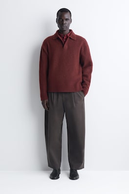 BRUSHED-WOOL POLO SHIRT — DARK-RED MÉLANGE 2