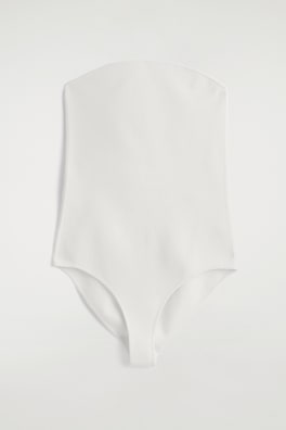 STRAPLESS RIBBED SILK BODYSUIT — CHALK 2