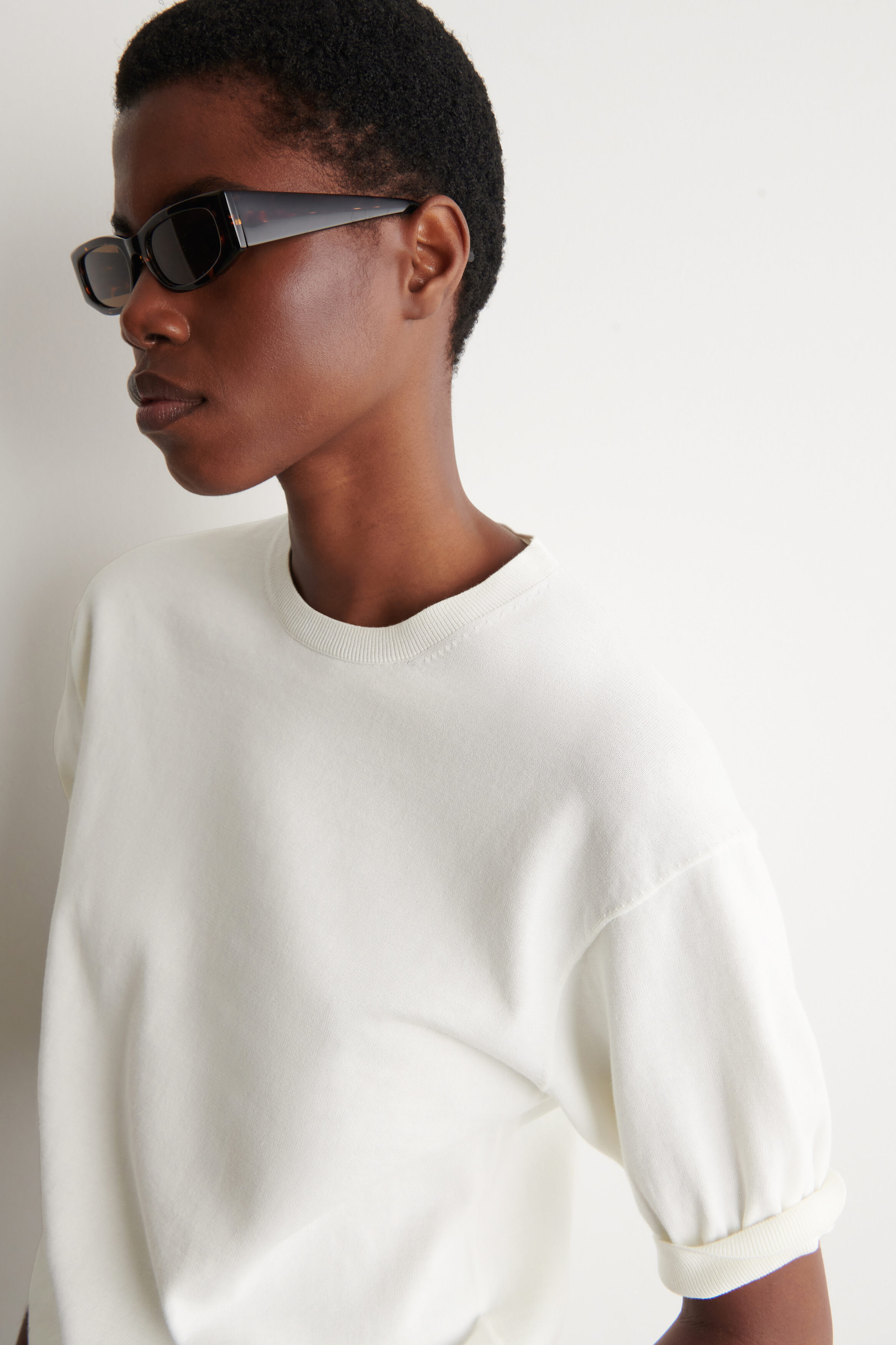 KNITTED COTTON T-SHIRT - OFF-WHITE | COS US