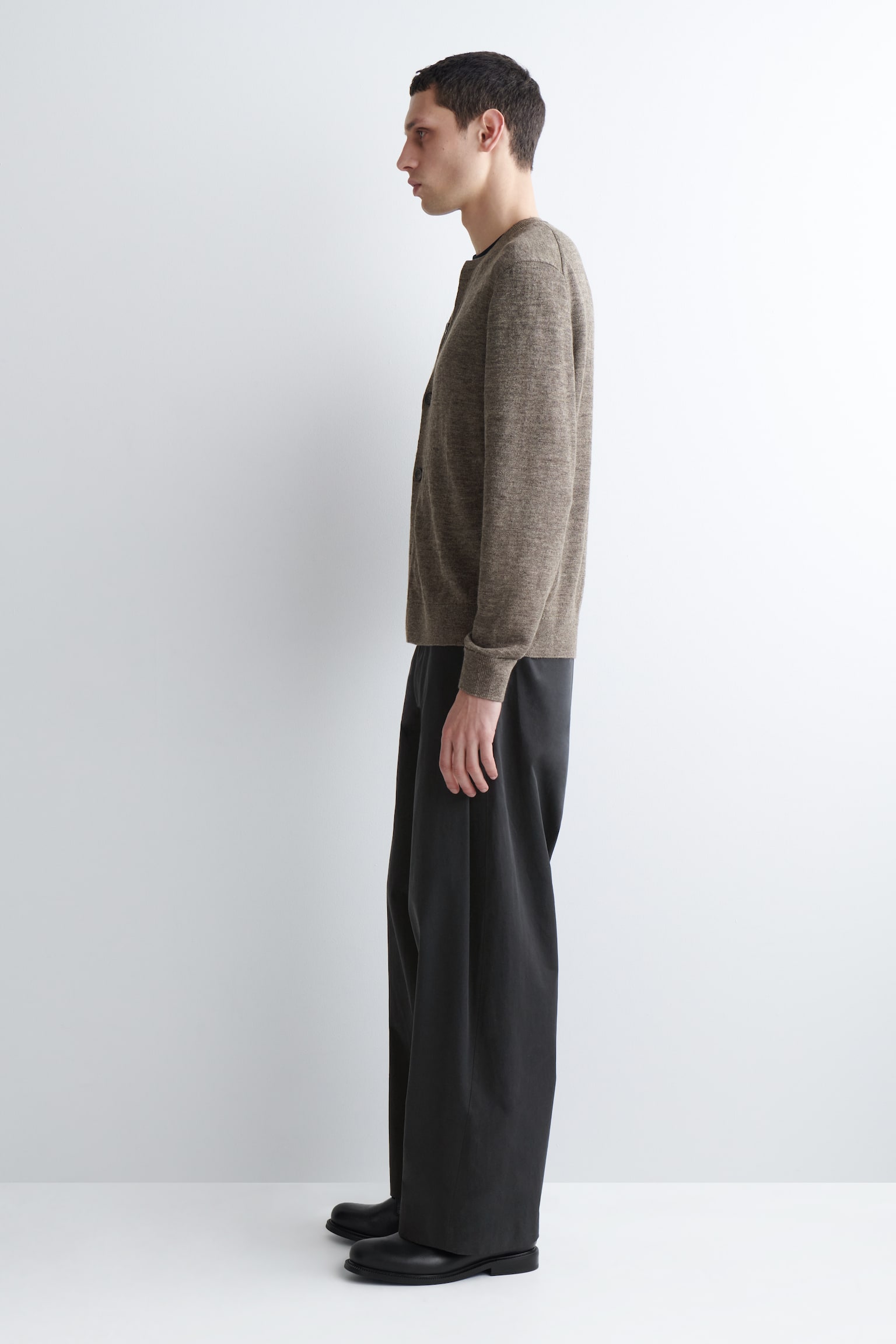 CARDIGAN EN MAILLE DE LIN - TAUPE CHINÉ - 8