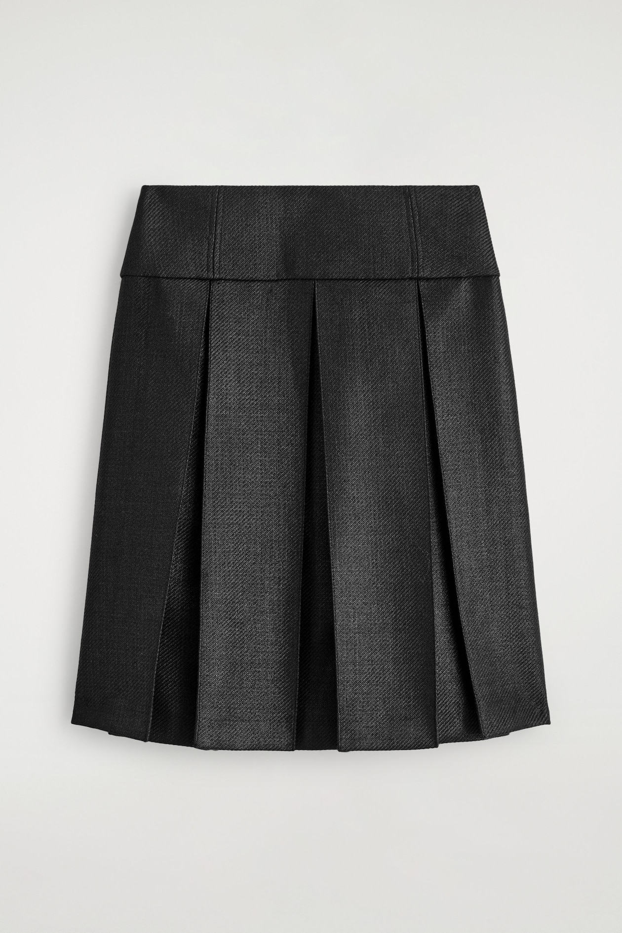 PLEATED WOOL-BLEND SKIRT — BLACK