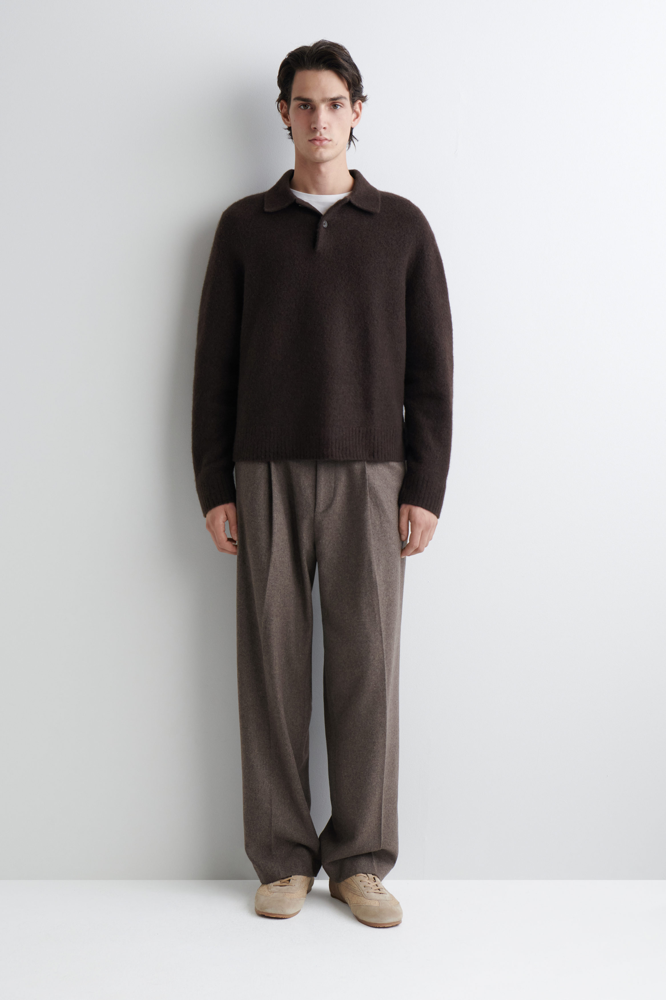 BRUSHED-WOOL POLO SHIRT - DARK BROWN | COS