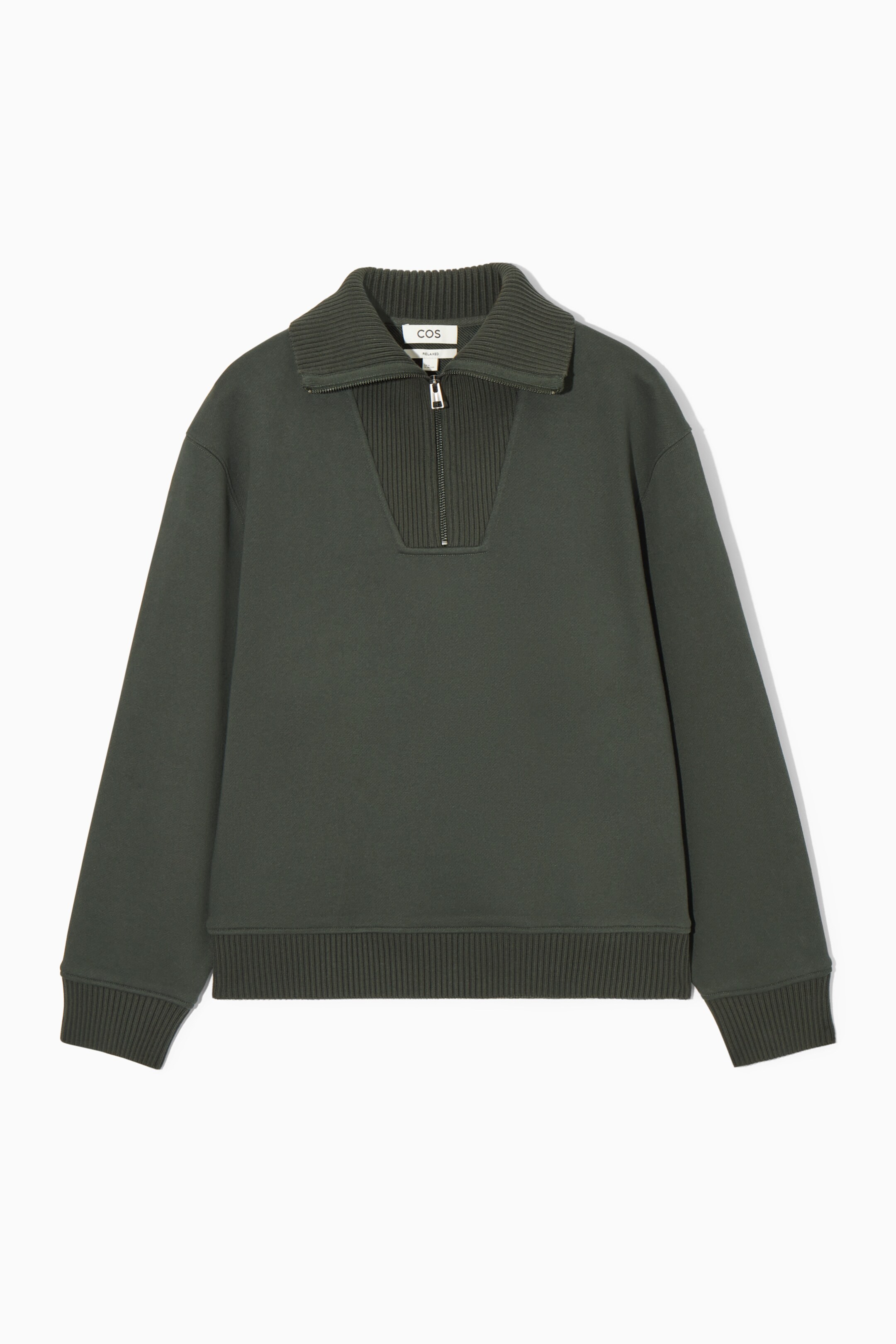 Agrandir l'image: SWEAT DEMI-ZIPPÉ COL CHEMINÉE - VERT FONCÉ - HOMME | H&M CH 1