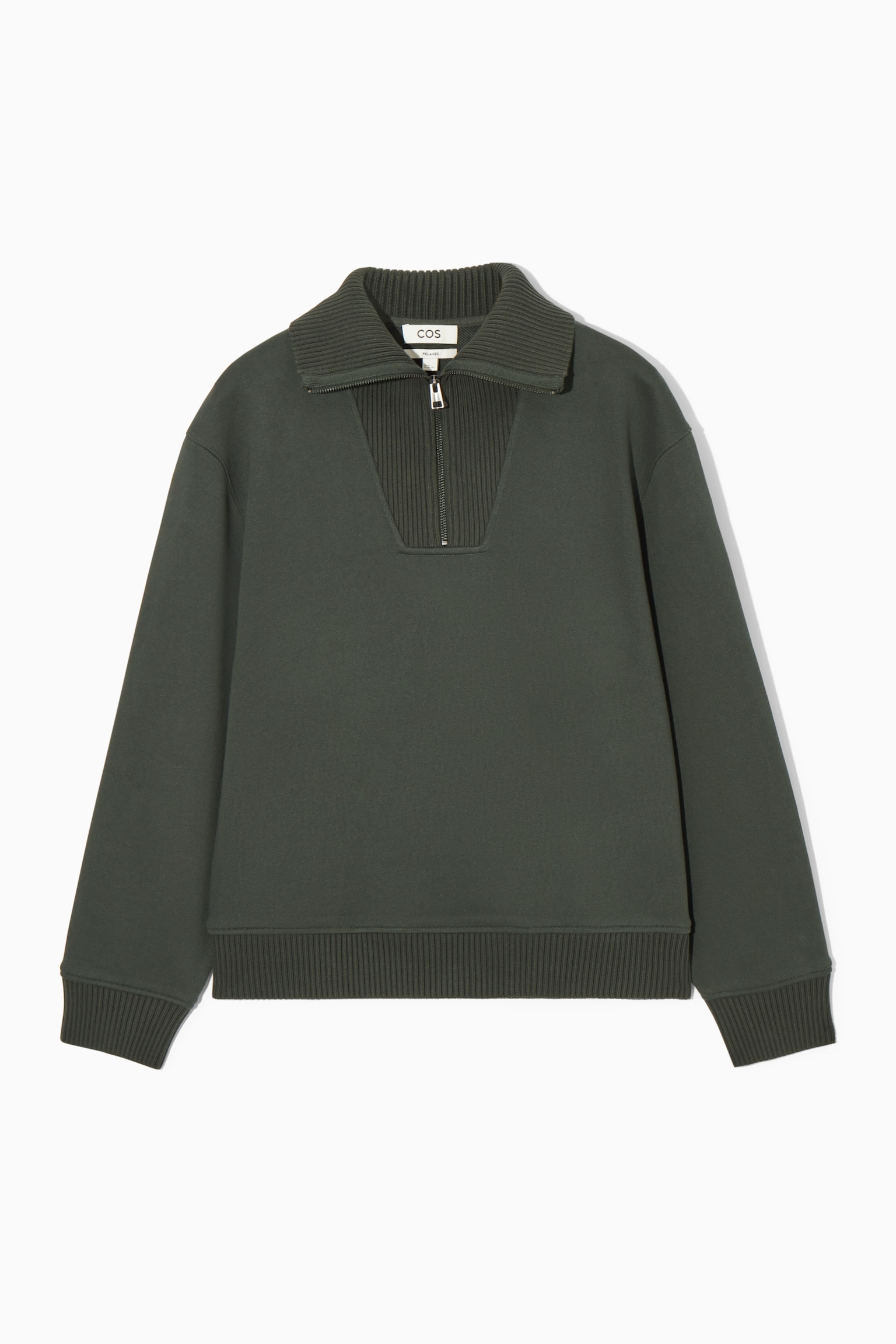 FUNNEL-NECK HALF-ZIP SWEATSHIRT - DARK GREEN