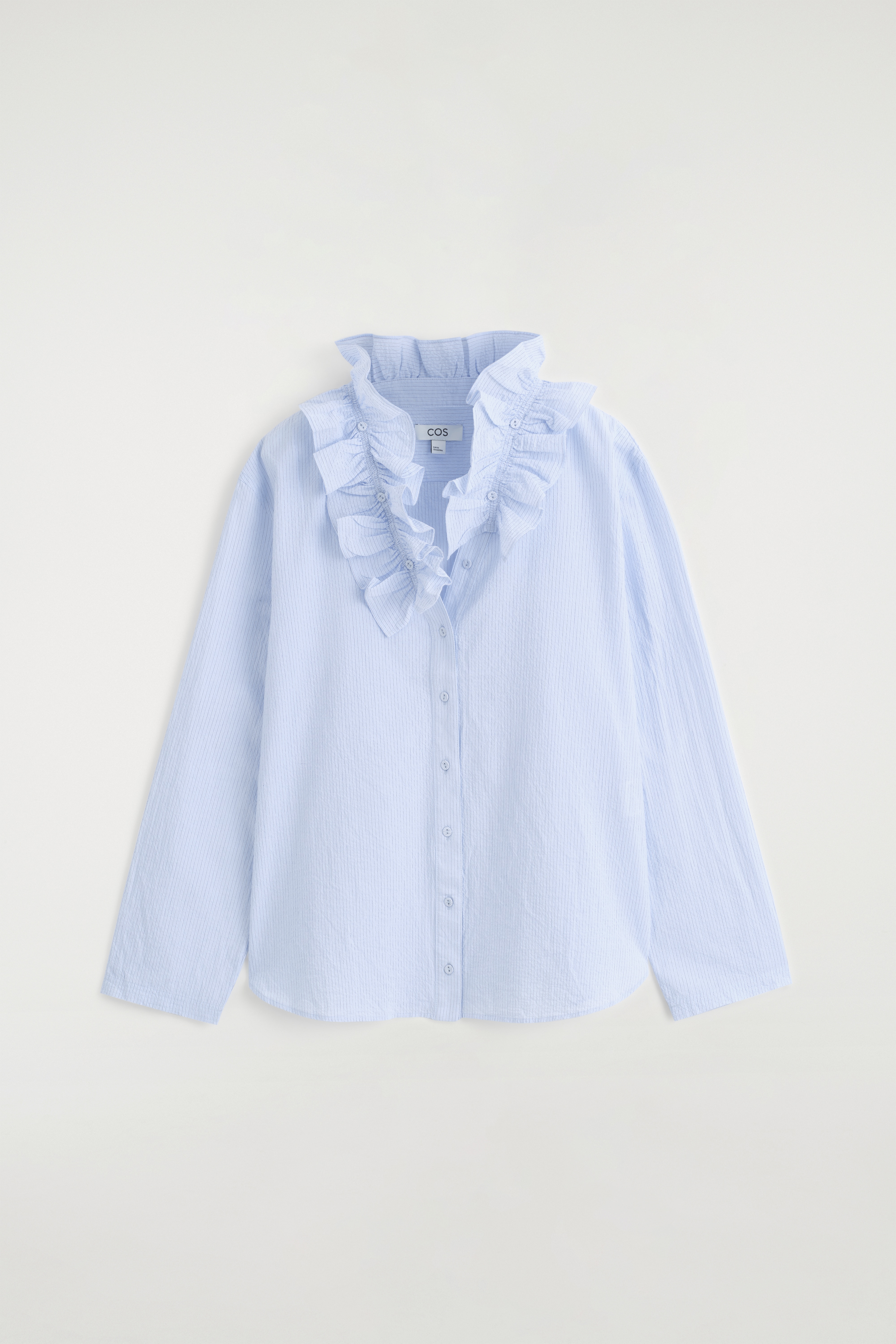 BLOUSE EN COTON CRÊPÉ À COL VOLANTÉ - BLEU / RAYÉ