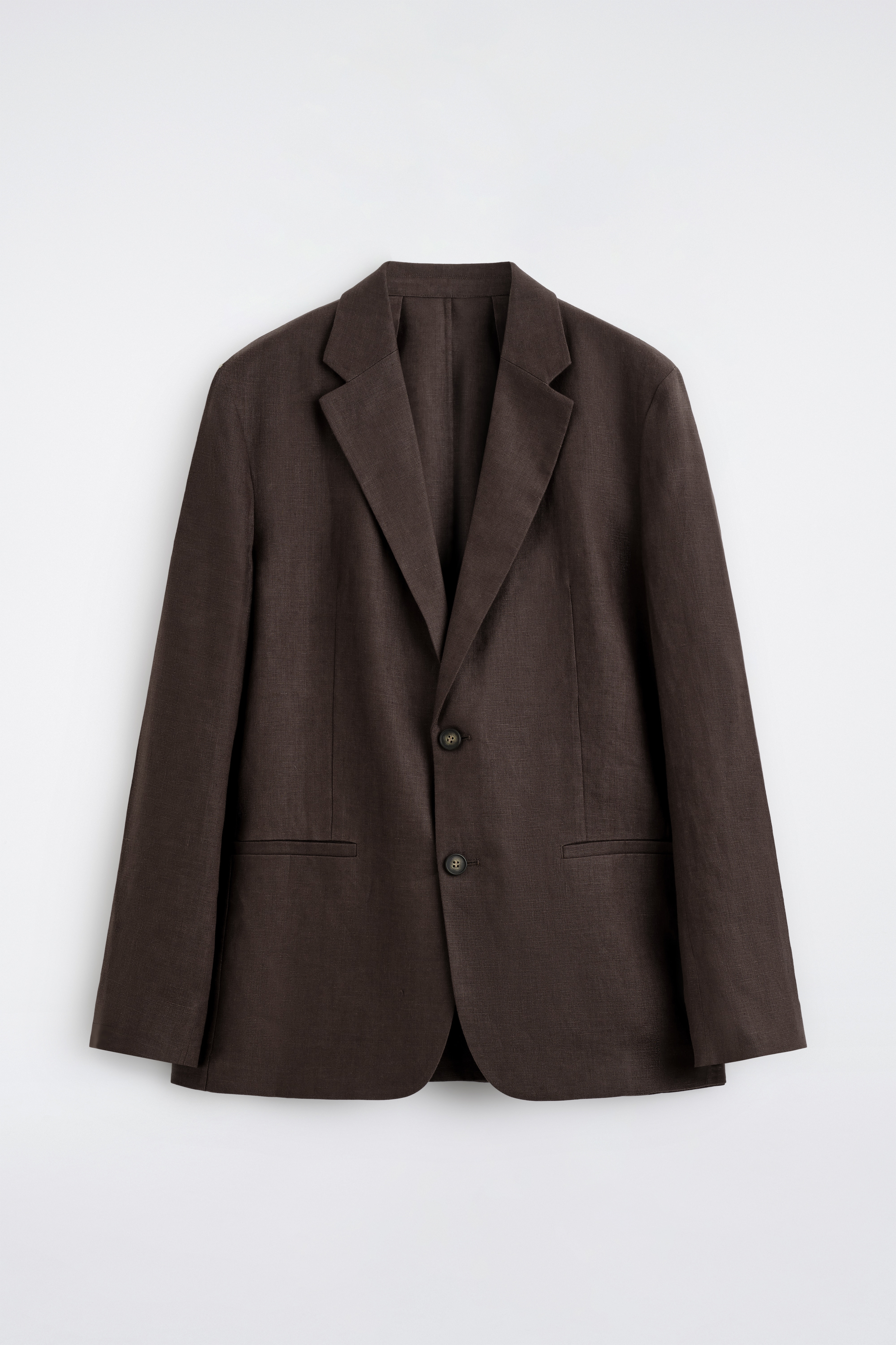 בלייזר פשתן עם כפתורים יחידים - חום כהה