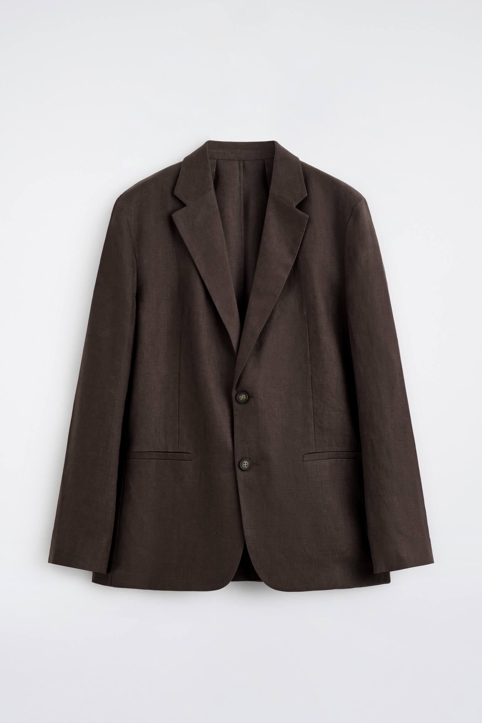 בלייזר פשתן עם כפתורים יחידים - חום כהה - 2