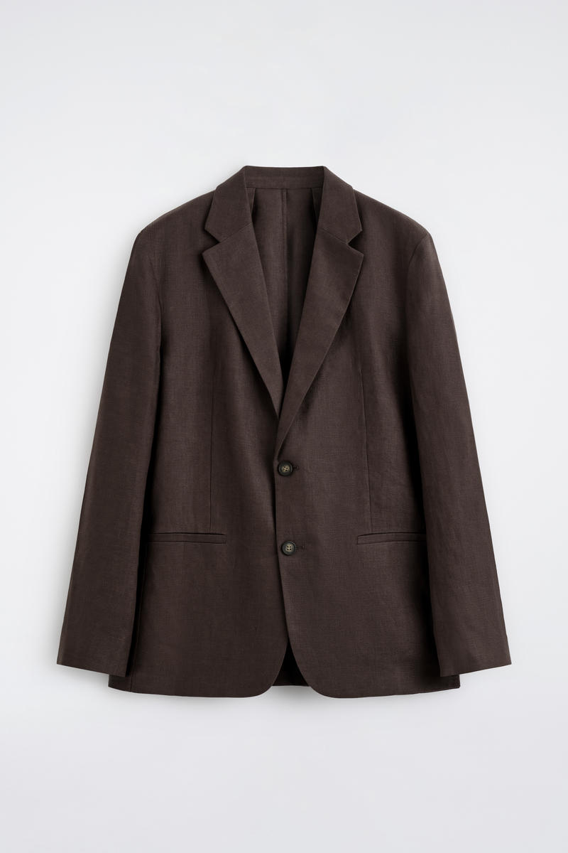 Cos Single-breasted Linen Blazer In Brown In Multi