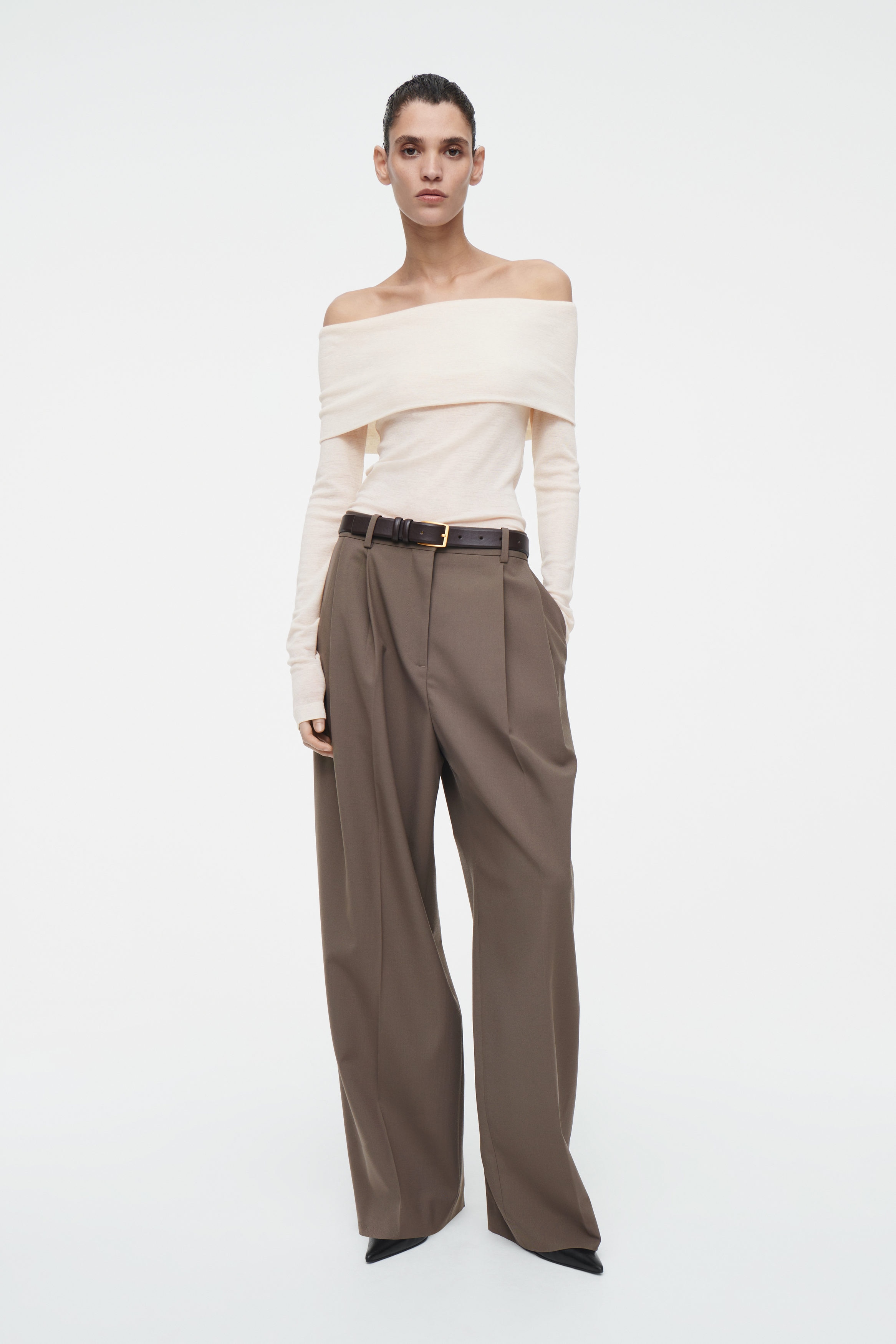 OFF-THE-SHOULDER MERINO WOOL TOP - OFF-WHITE | COS