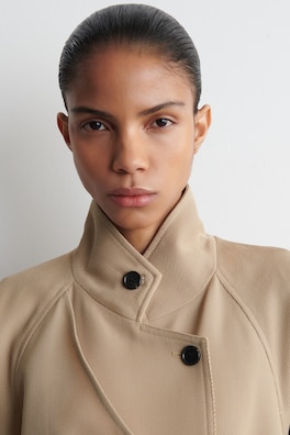WRAP-OVER WOOL-TWILL TRENCH COAT — BEIGE 4