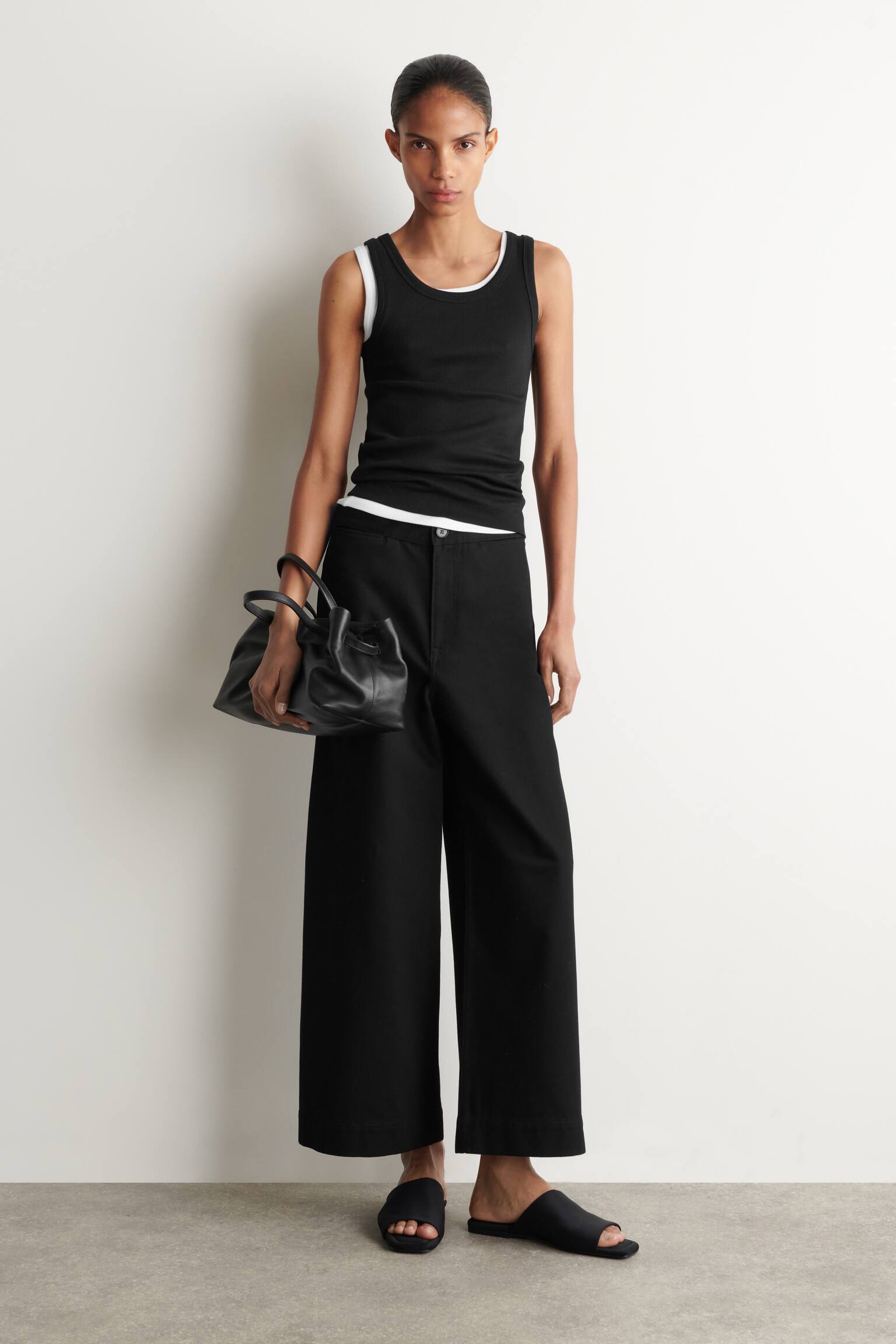 PANTALONI IN DENIM A GAMBA LARGA CROPPED - NERO/ÉCRU/MARRONE - 1