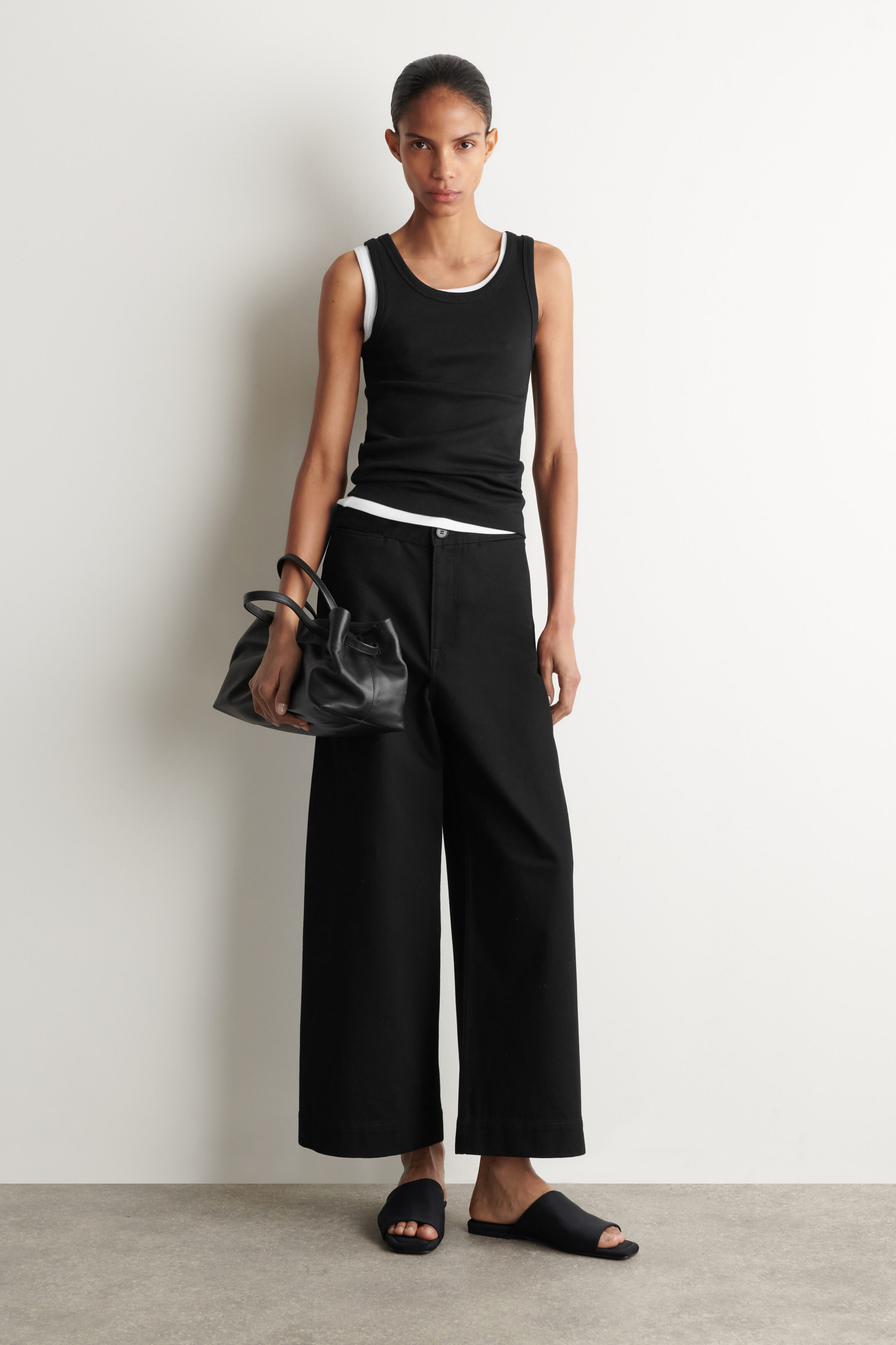 CROPPED WIDE-LEG DENIM PANTS - BLACK | COS US