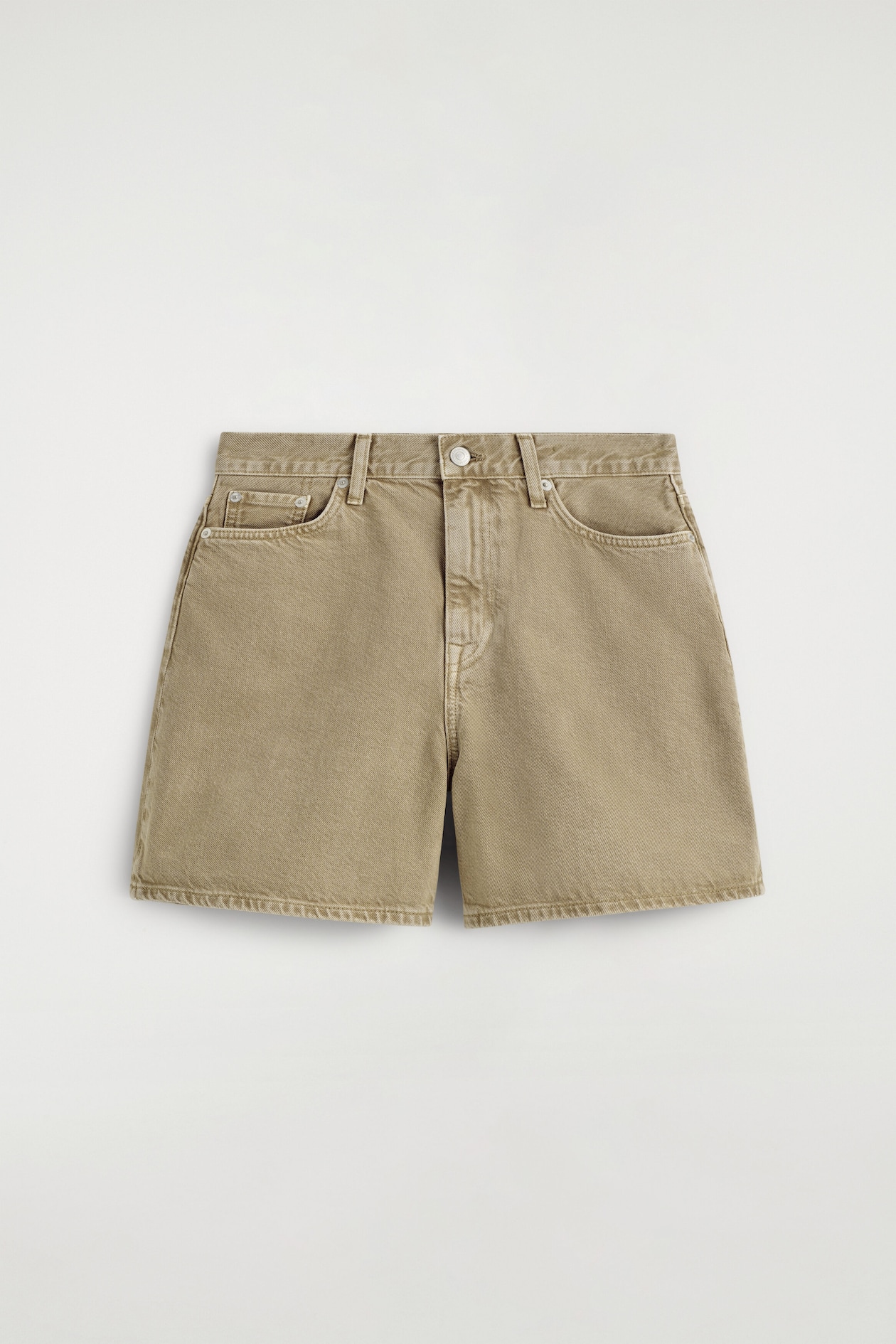 HIGH-RISE DENIM SHORTS — BEIGE